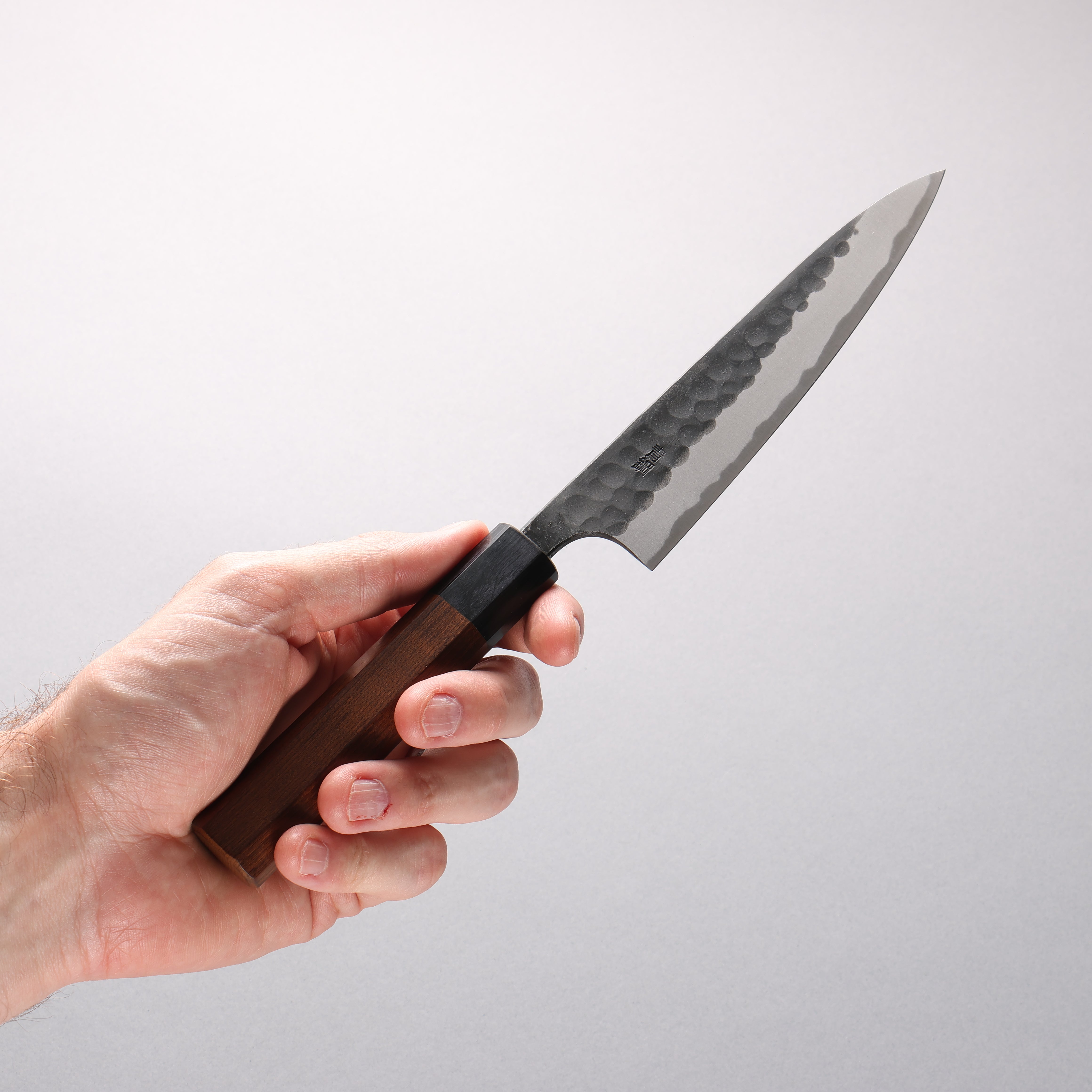 Nao Yamamoto Blue Super Kurouchi Hammered(Maru) Petty-Utility 150mm Maple Stabilized Handle - Japanny - Best Japanese Knife