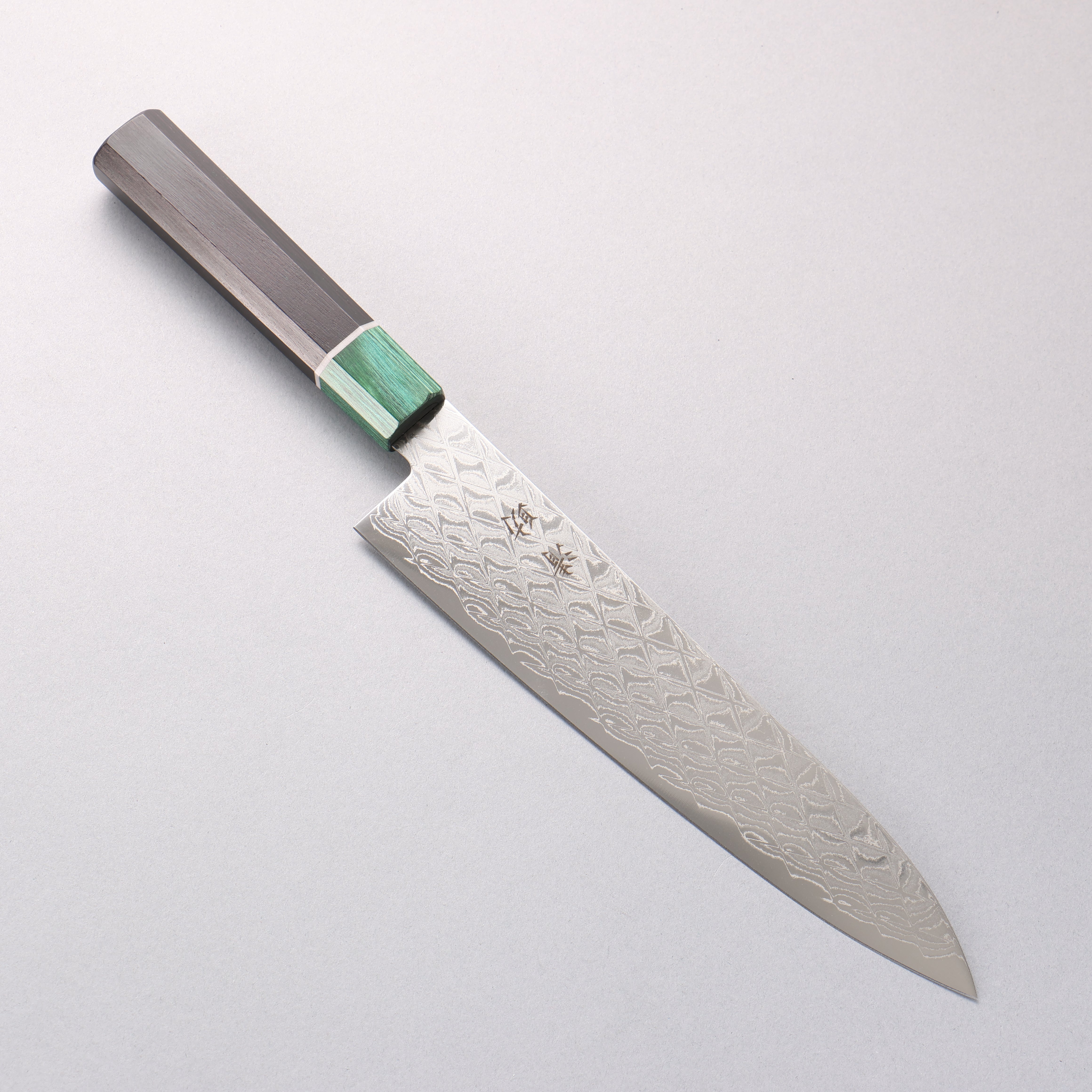 Seisuke AUS10 Mirror Crossed Gyuto 210 mm Griff aus schwarzem Pakkaholz (Zwinge: grünes Pakkaholz)