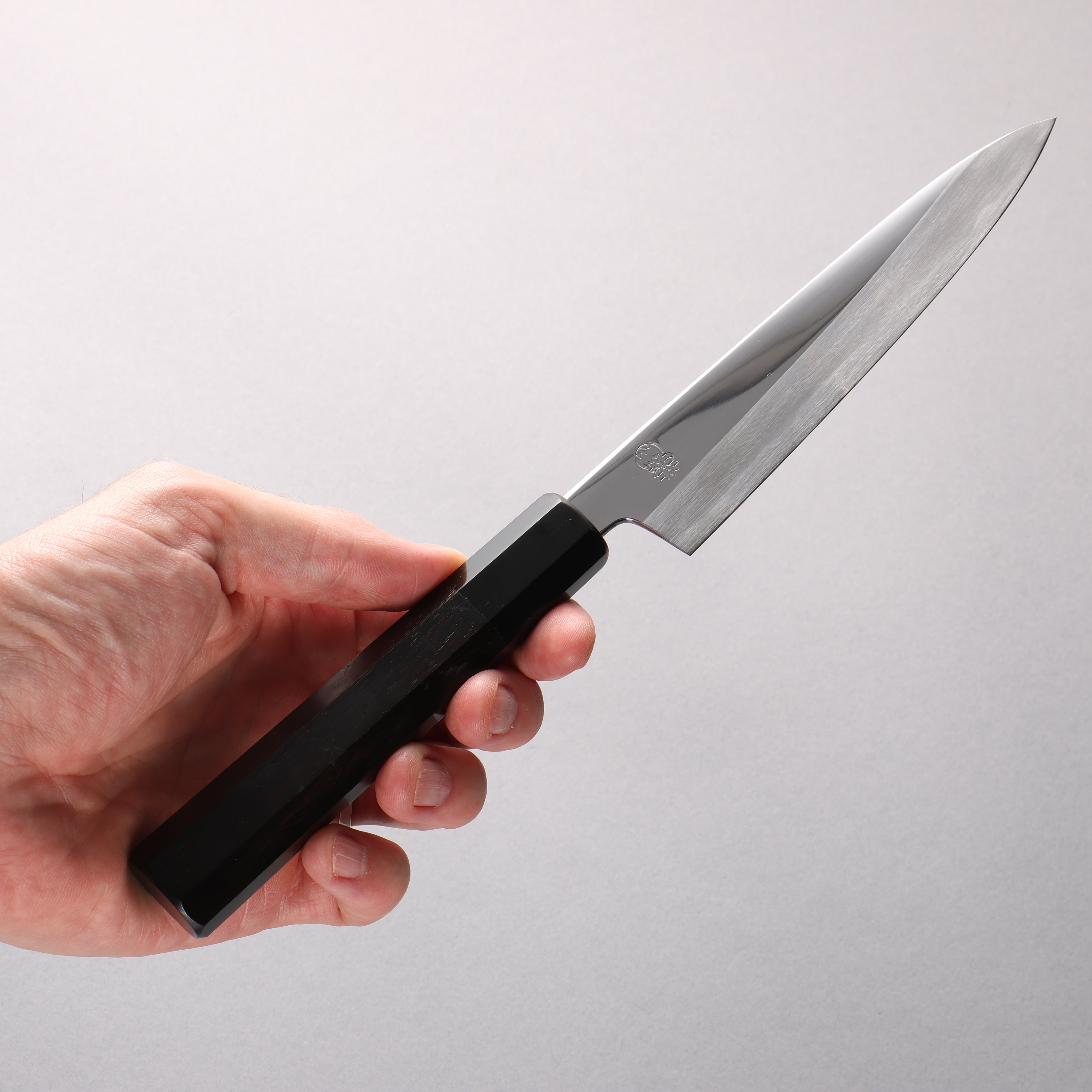 Choyo White Steel Mirrored Finish Petty-Utility 150mm Ebony Wood (ferrule: Black Water Buffalo Horn) Handle