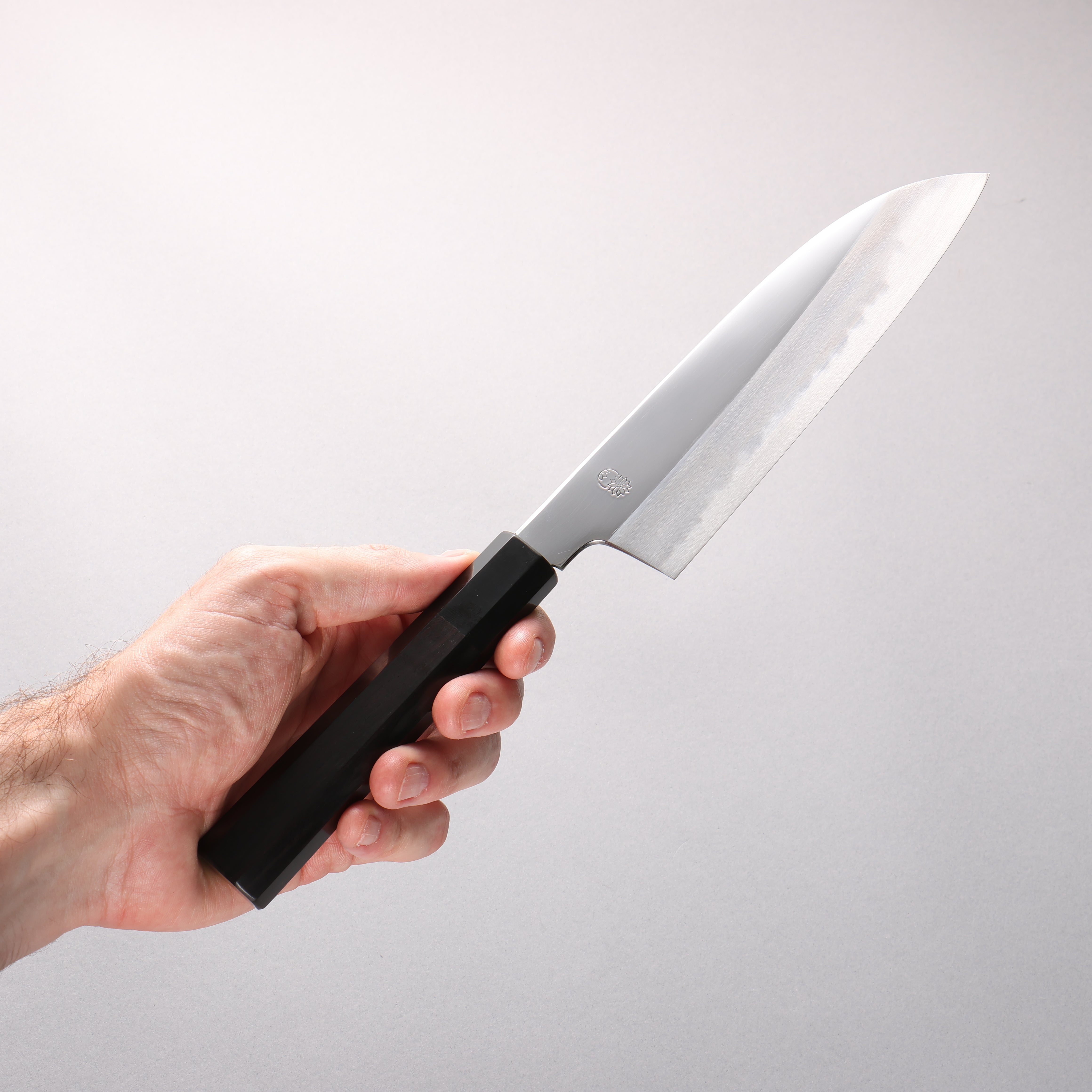 Choyo Blue Steel No.1 Mirrored Finish Santoku 180mm Ebony Wood (ferrule: Black Water Buffalo Horn) Handle