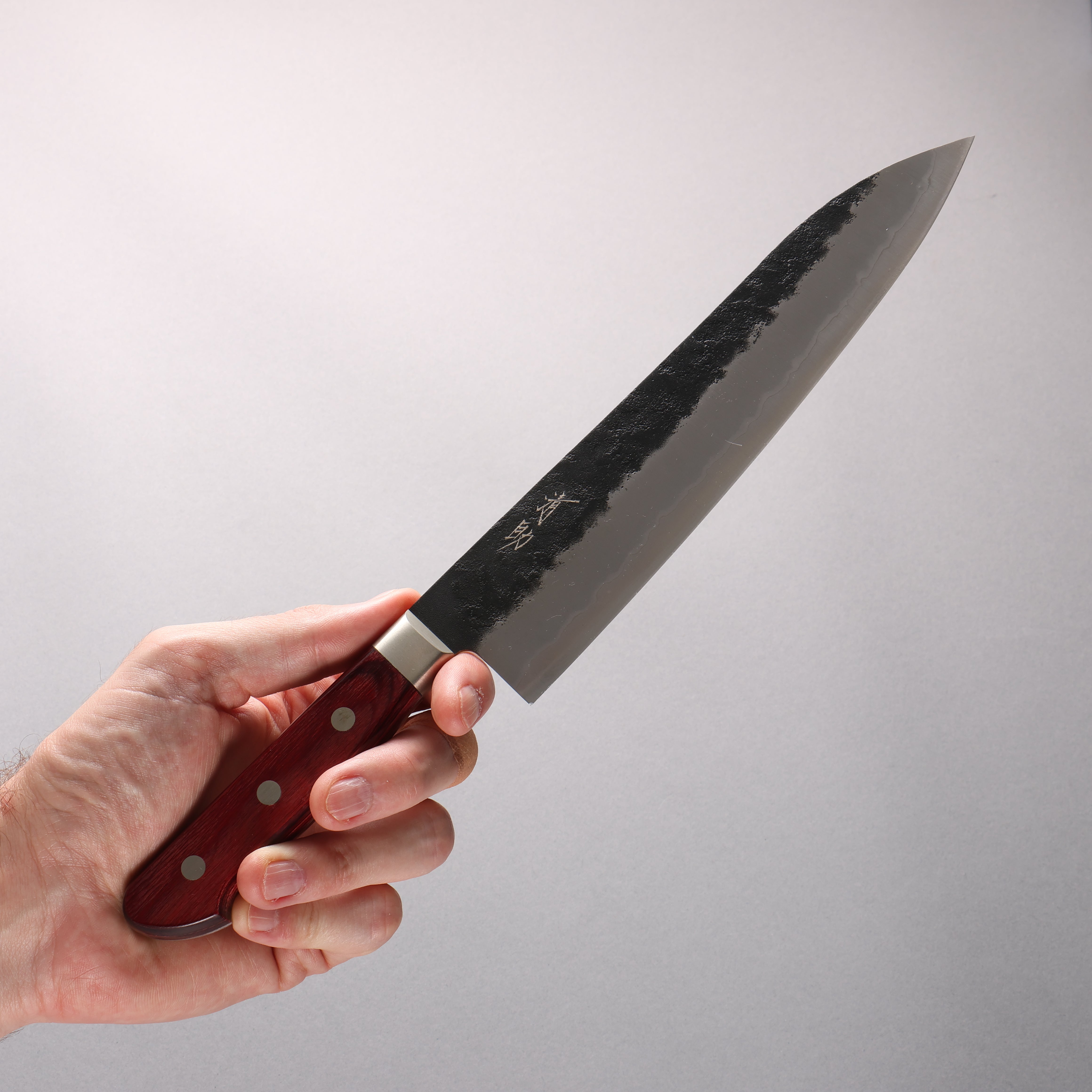 Seisuke Kuronashi Blue Super Nashiji Kurouchi Gyuto 210mm Red Pakka wood Handle - Japanny - Best Japanese Knife
