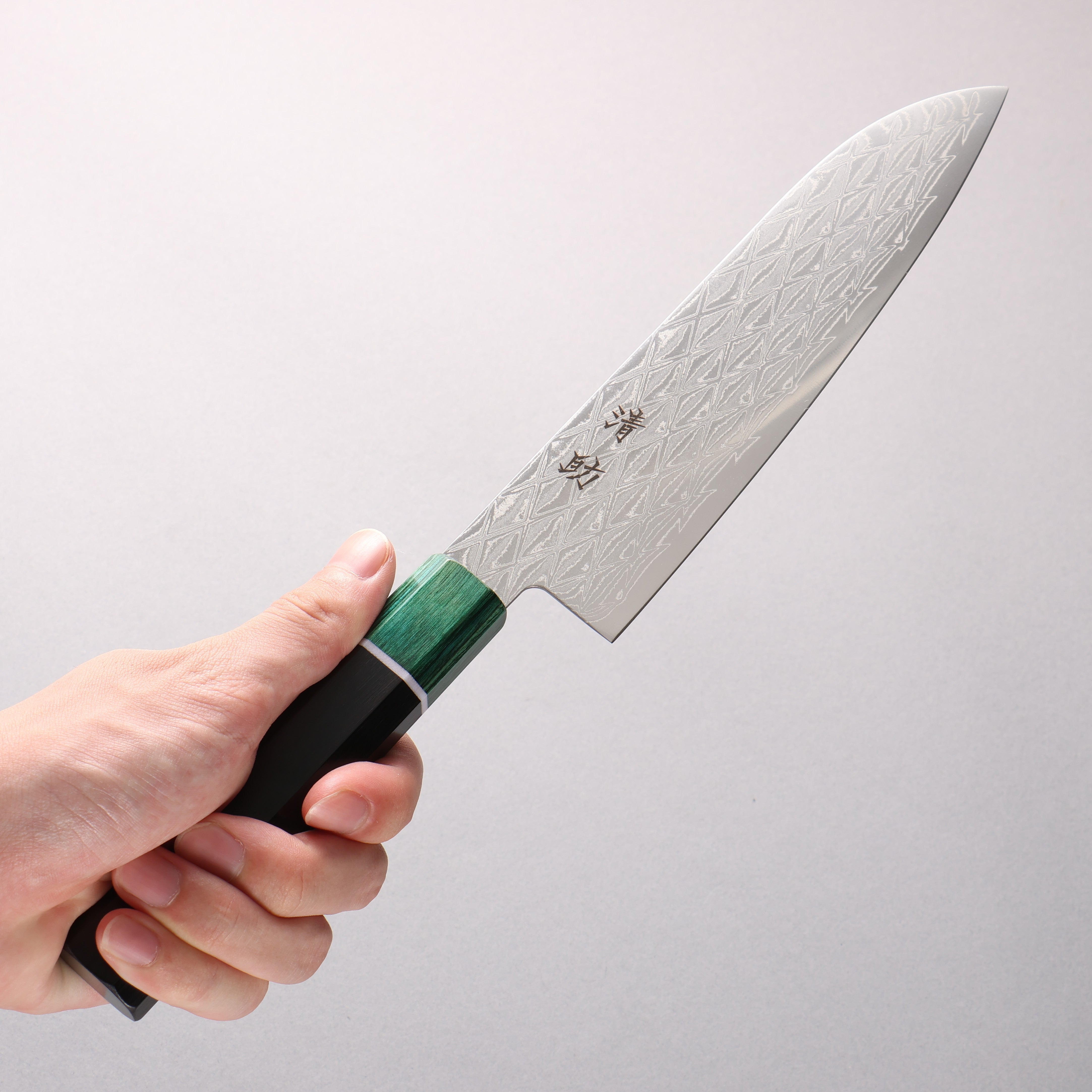 Seisuke AUS10 Mirror Crossed Santoku 180mm Black Pakka wood(ferrule: Green Pakka wood) Handle - Japanny - Best Japanese Knife