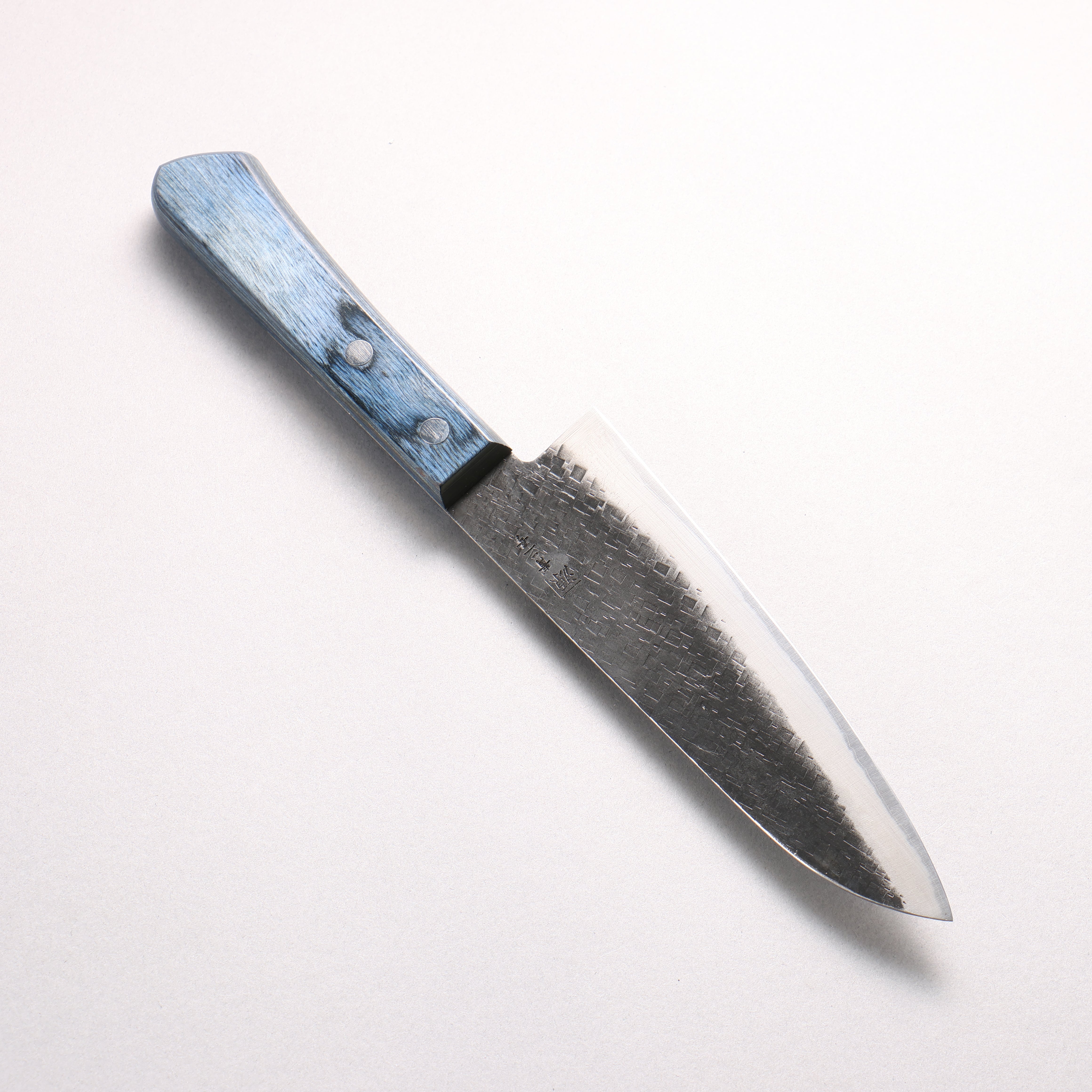 Shigeki Tanaka Blue Steel No.2 Black Finished Hammered(square) Small Santoku 150mm Blue Pakka wood Handle