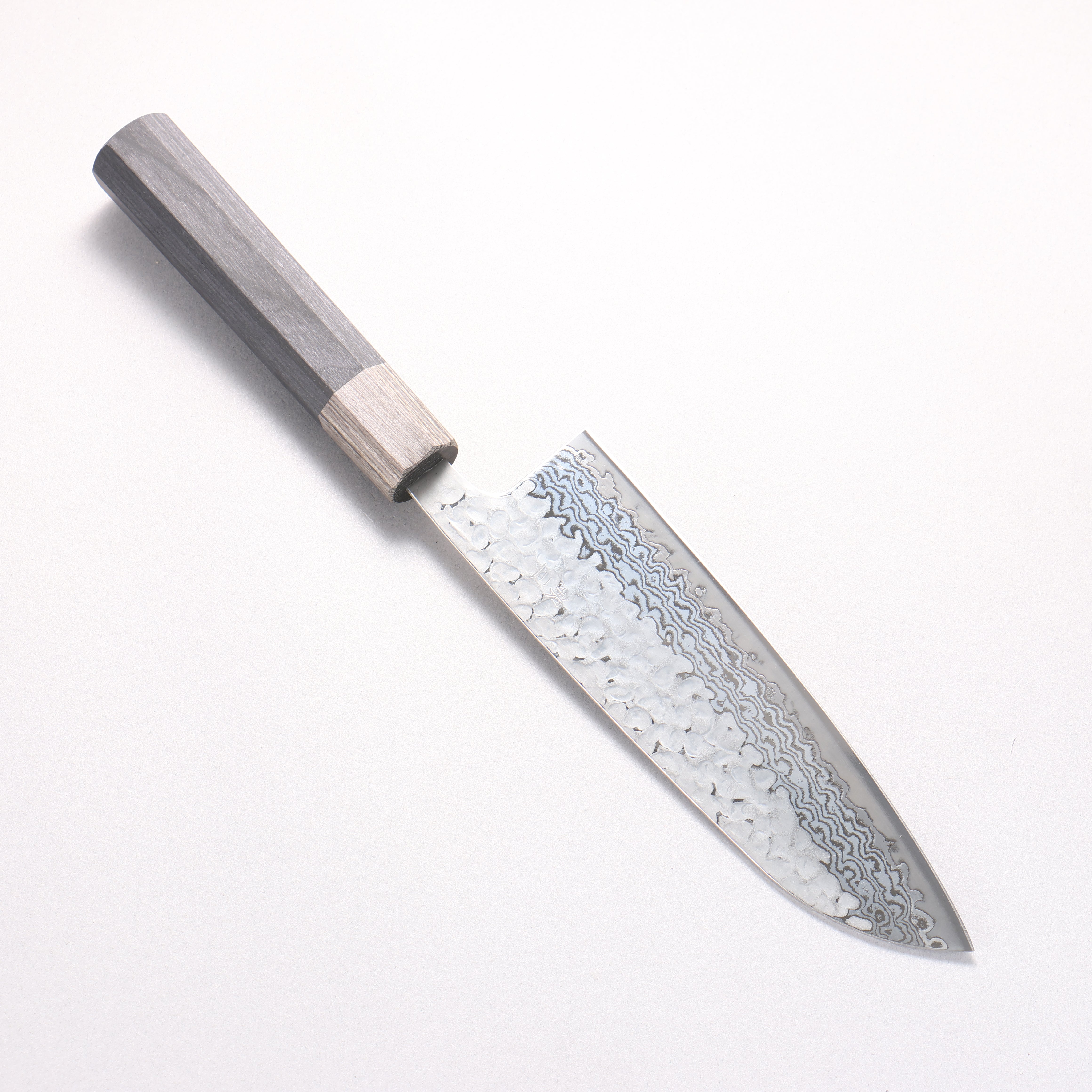 Oul Silver Steel No.3 Hammered Damascus Moon White Santoku 165mm Black Pakka wood Handle - Japanny - Best Japanese Knife