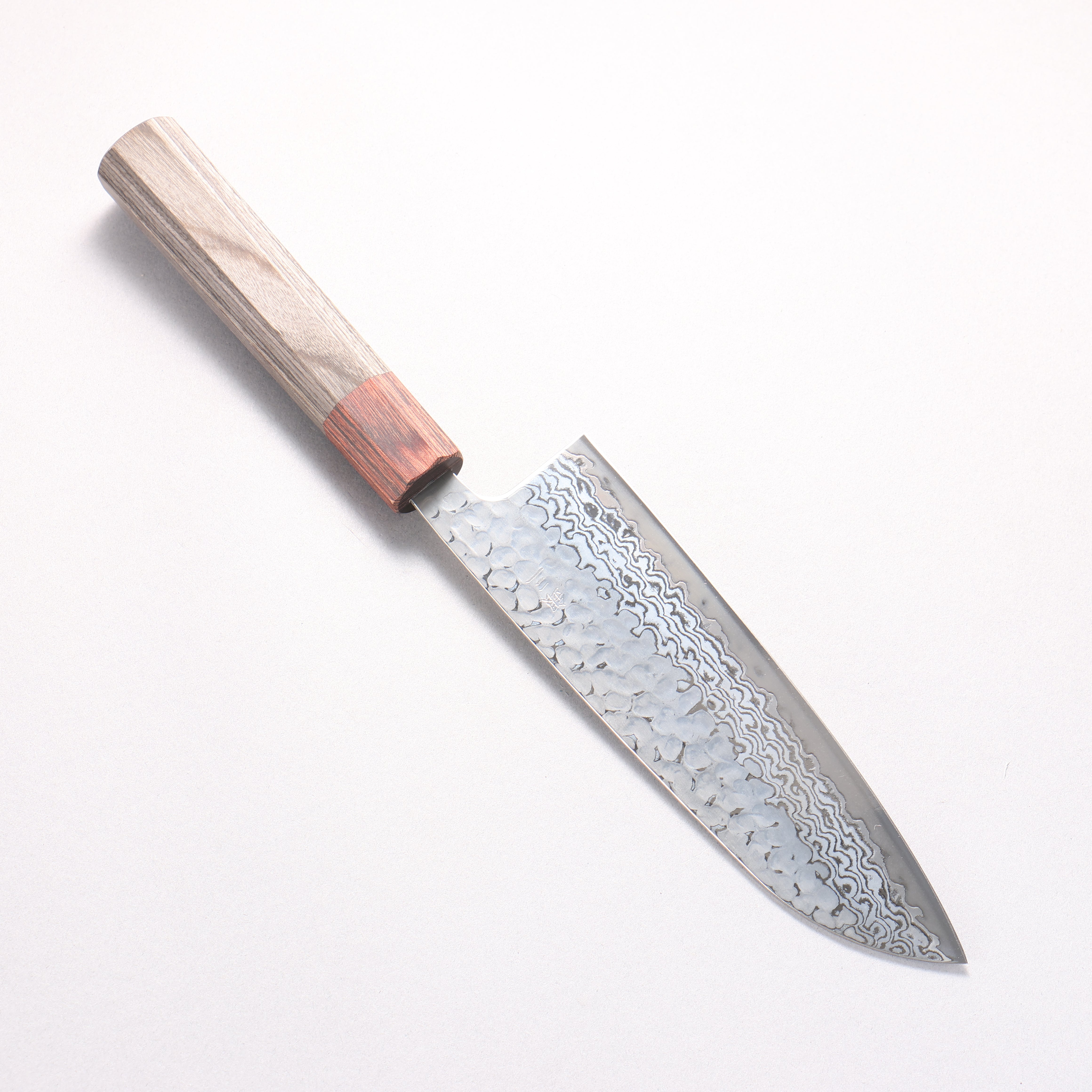 Oul Silver Steel No.3 Hammered Damascus Moon White Santoku 165mm Charcoal Gray Pakka wood Handle - Japanny - Best Japanese Knife