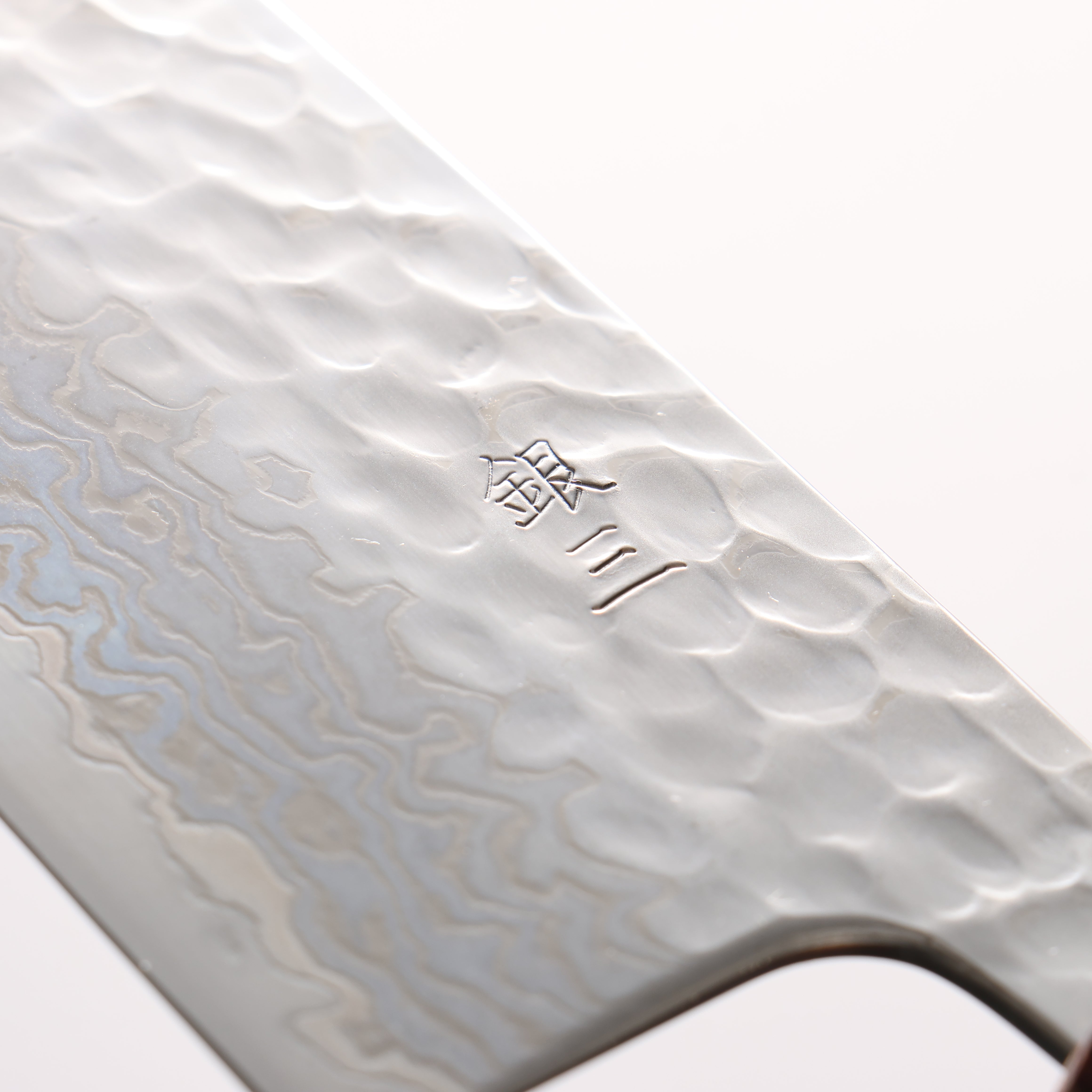 Oul Silver Steel No.3 Hammered Damascus Moon White Santoku 165mm Charcoal Gray Pakka wood Handle - Japanny - Best Japanese Knife