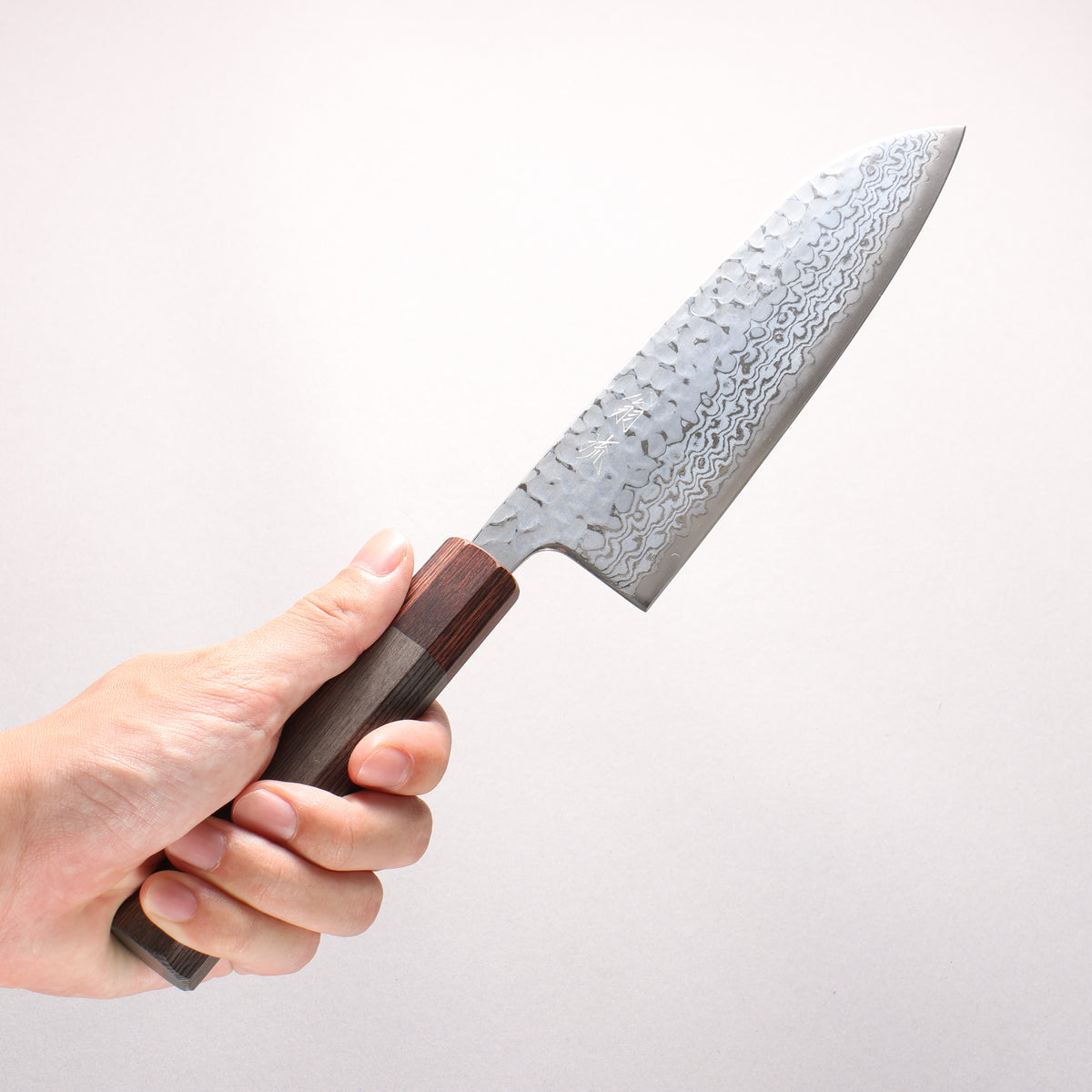 Oul Silver Steel No.3 Hammered Damascus Moon White Santoku 165mm Charcoal Gray Pakka wood Handle - Japanny - Best Japanese Knife