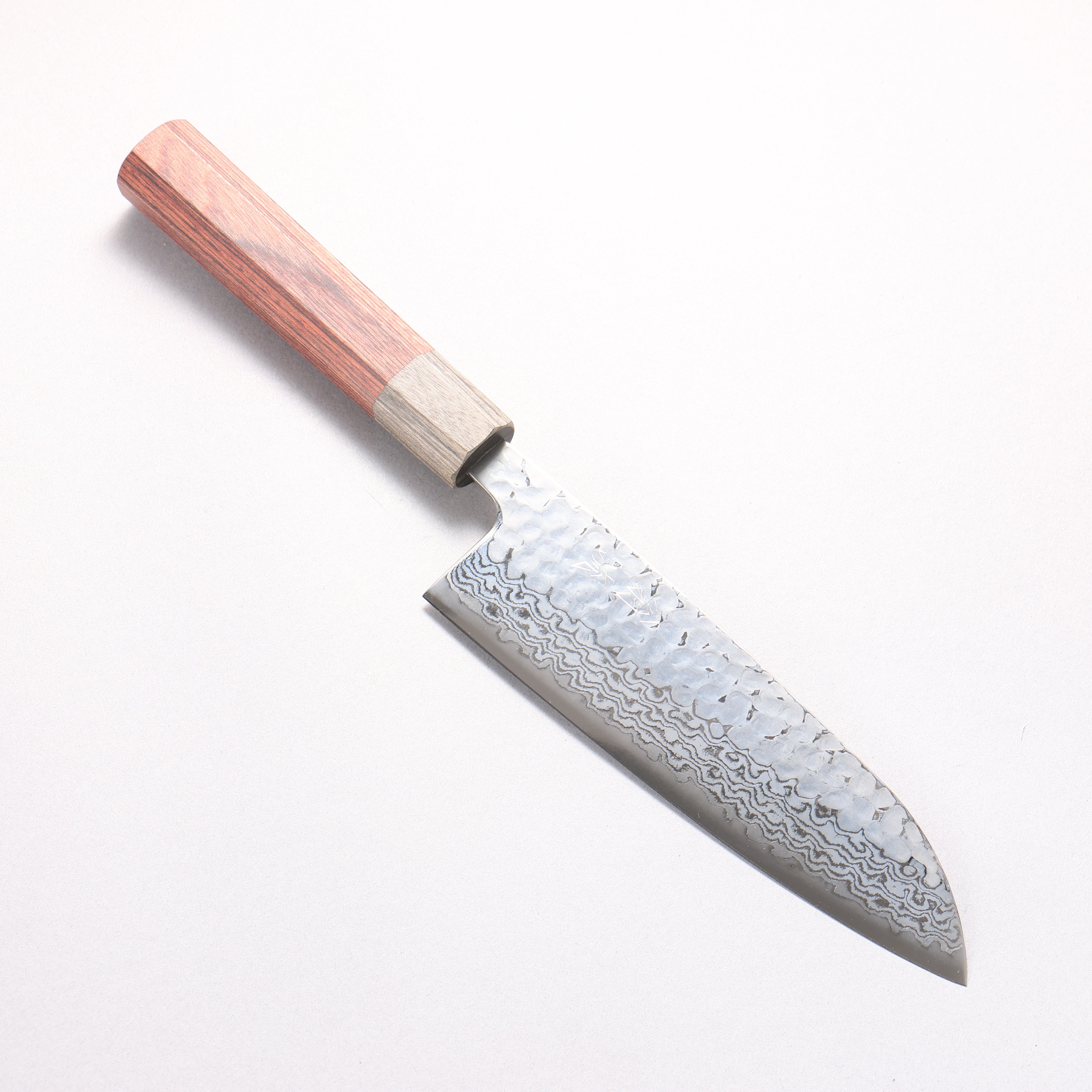 Oul Silver Steel No.3 Hammered Damascus Moon White Santoku 165mm Mahogany Pakka wood Handle - Japanny - Best Japanese Knife