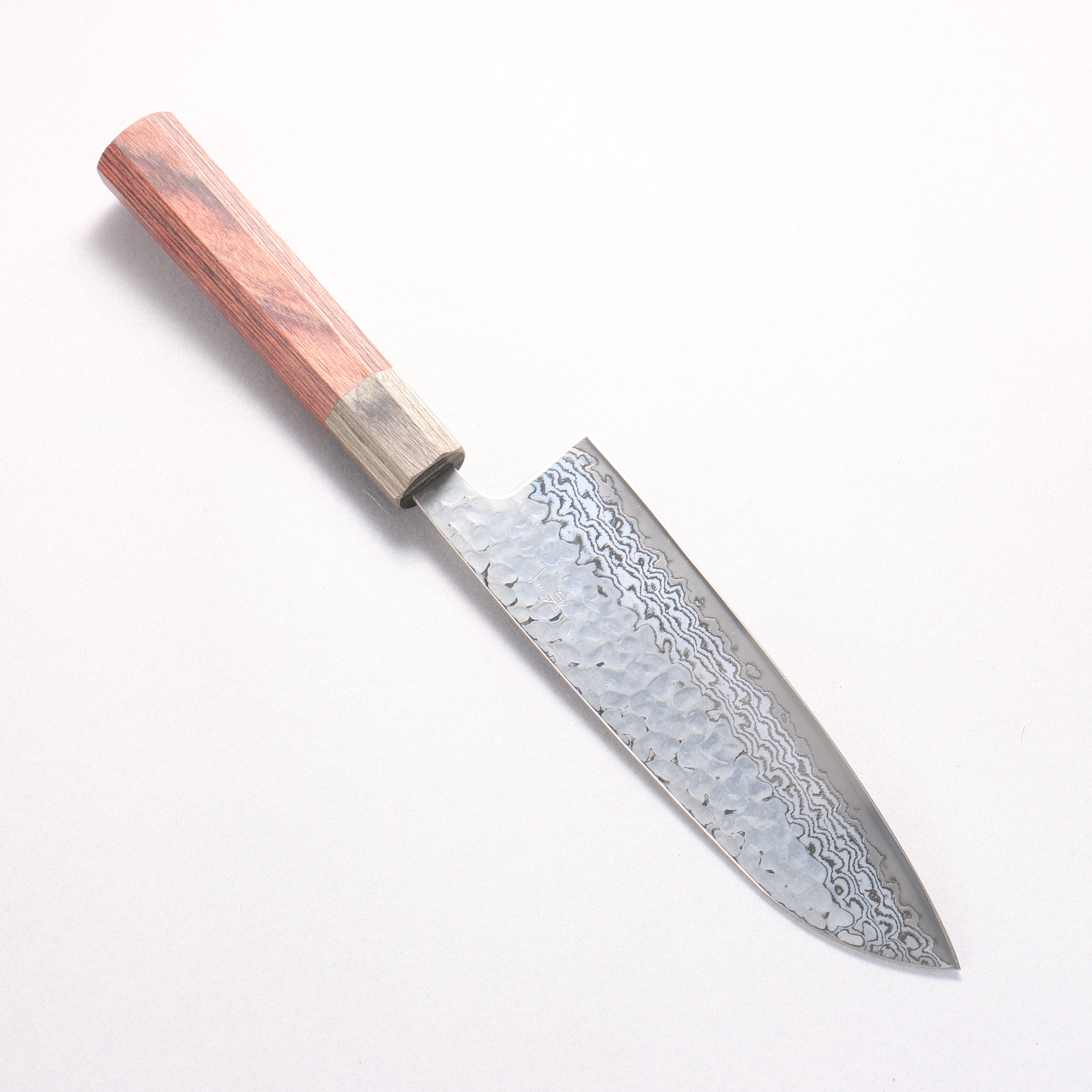 Oul Silver Steel No.3 Hammered Damascus Moon White Santoku 165mm Mahogany Pakka wood Handle - Japanny - Best Japanese Knife
