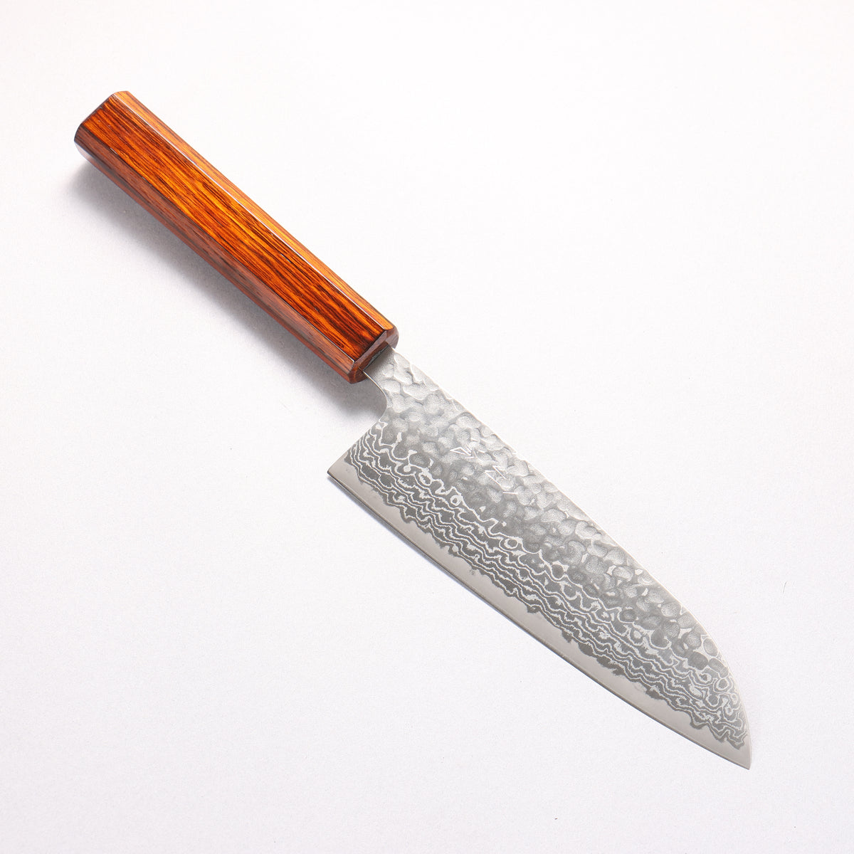 Oul Silver Steel No.3 Hammered Damascus Santoku 165mm Burnt Oak (Lacquered) Handle - Japanny - Best Japanese Knife