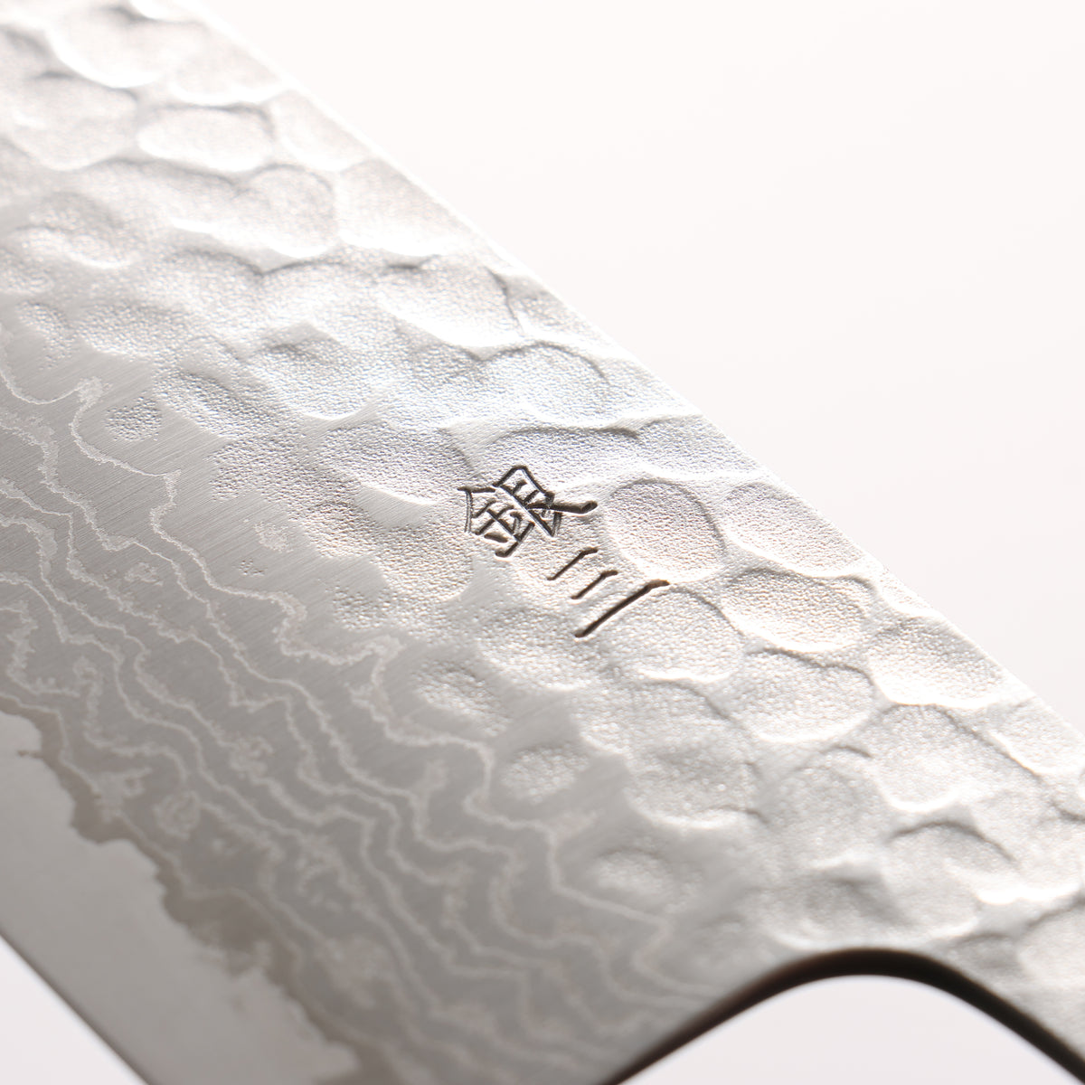 Oul Silver Steel No.3 Hammered Damascus Santoku 165mm Burnt Oak (Lacquered) Handle - Japanny - Best Japanese Knife