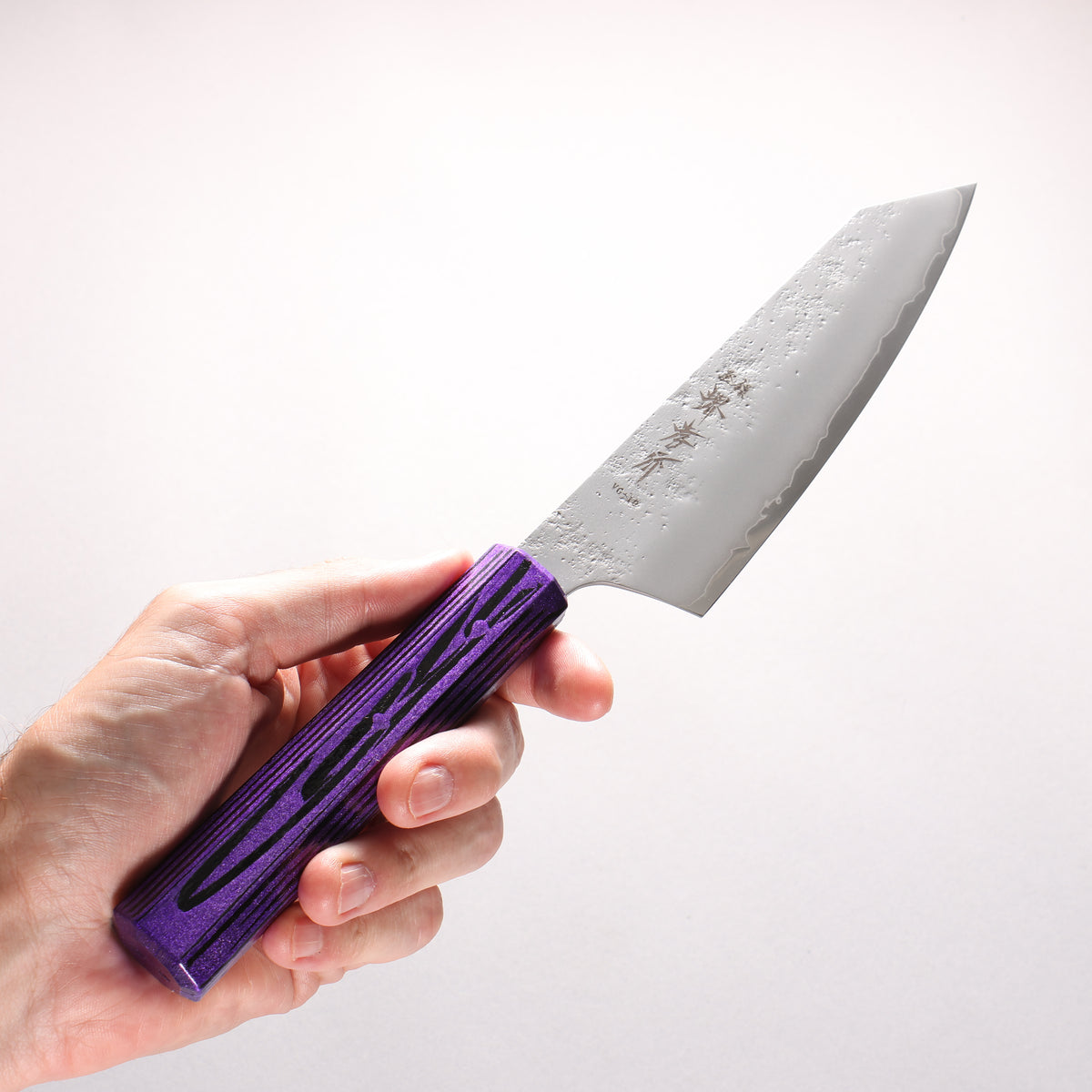 Sakai Takayuki Saikou VG10 Nashiji Kengata Santoku 160mm Brilliant Purple Lacquer Color Handle - Japanny - Best Japanese Knife
