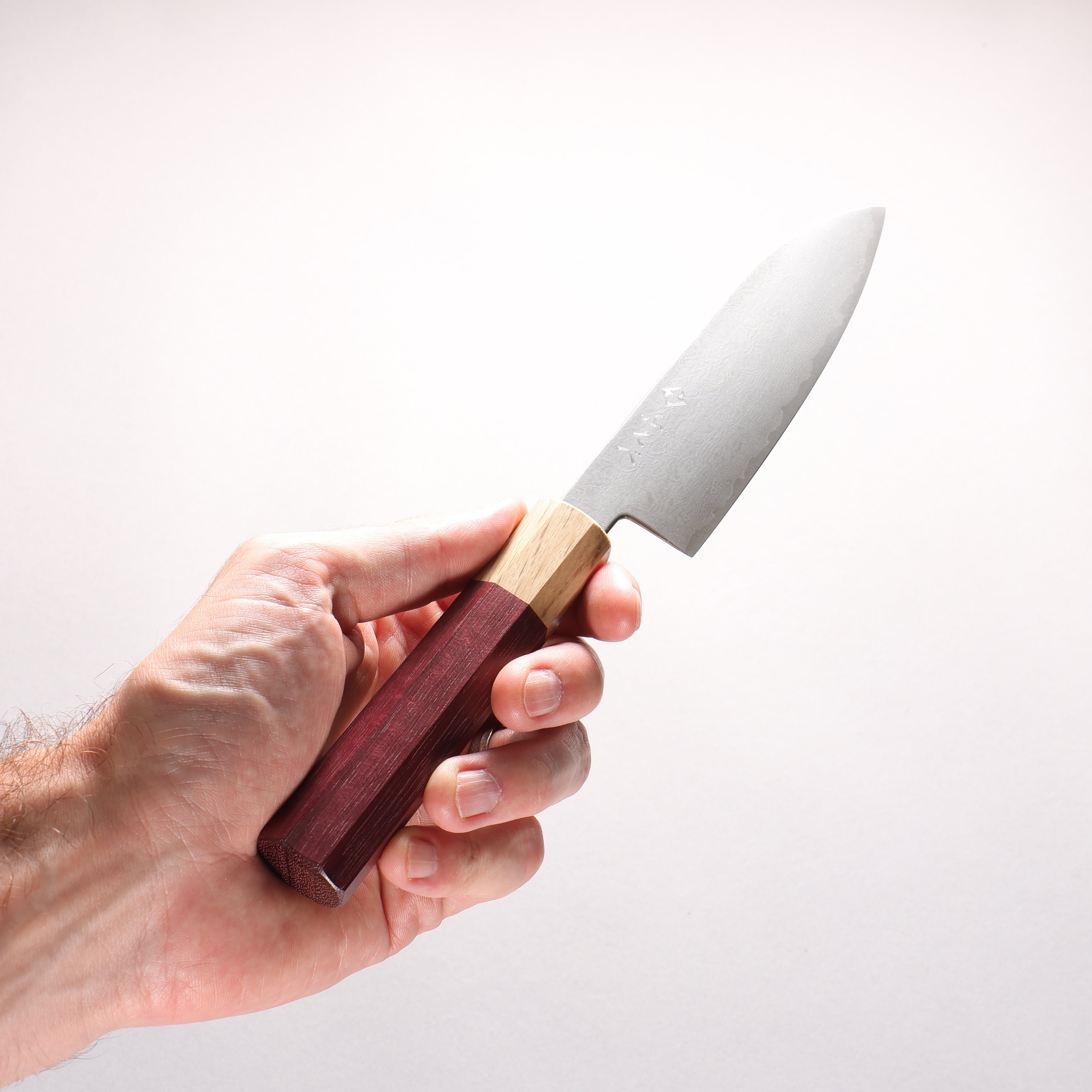 Fukube VG10 16 Layer Damascus Santoku 130mm Purple Heart Handle - Japanny - Best Japanese Knife