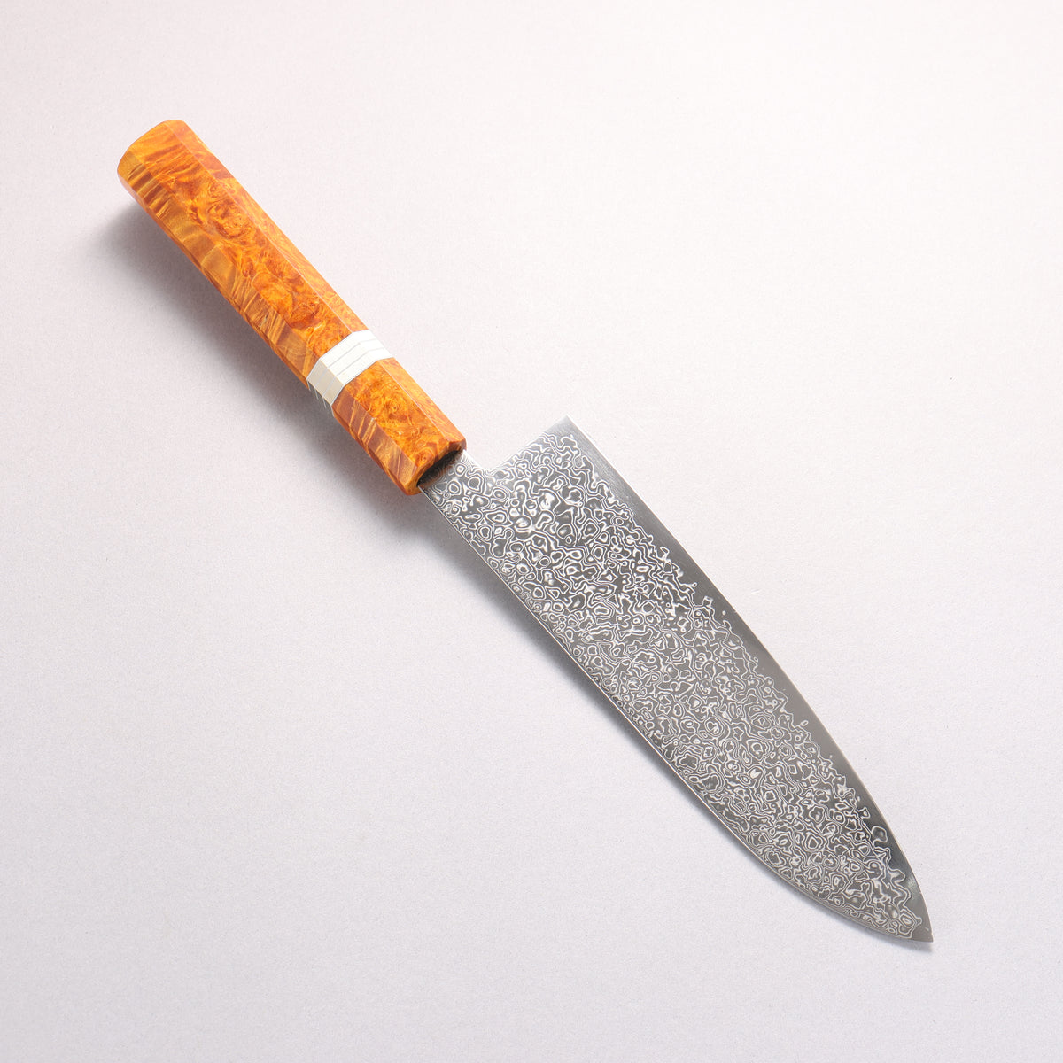 Kanjyo SG2 Damascus Migaki Finished Santoku 180mm Brown Stabilized Wood (Silver Rings) Handle - Japanny - Best Japanese Knife