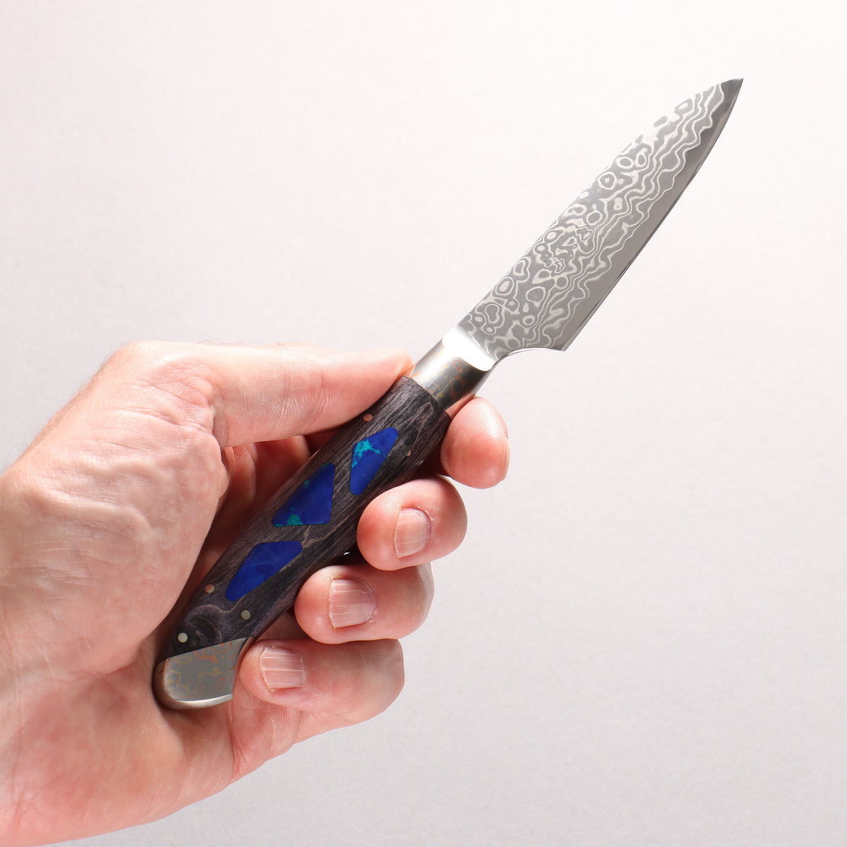 Kajin ZDP189 Damascus Migaki Finished Petty-Utility 95mm Stabilized Wood With Gemstone Inlayed Handle