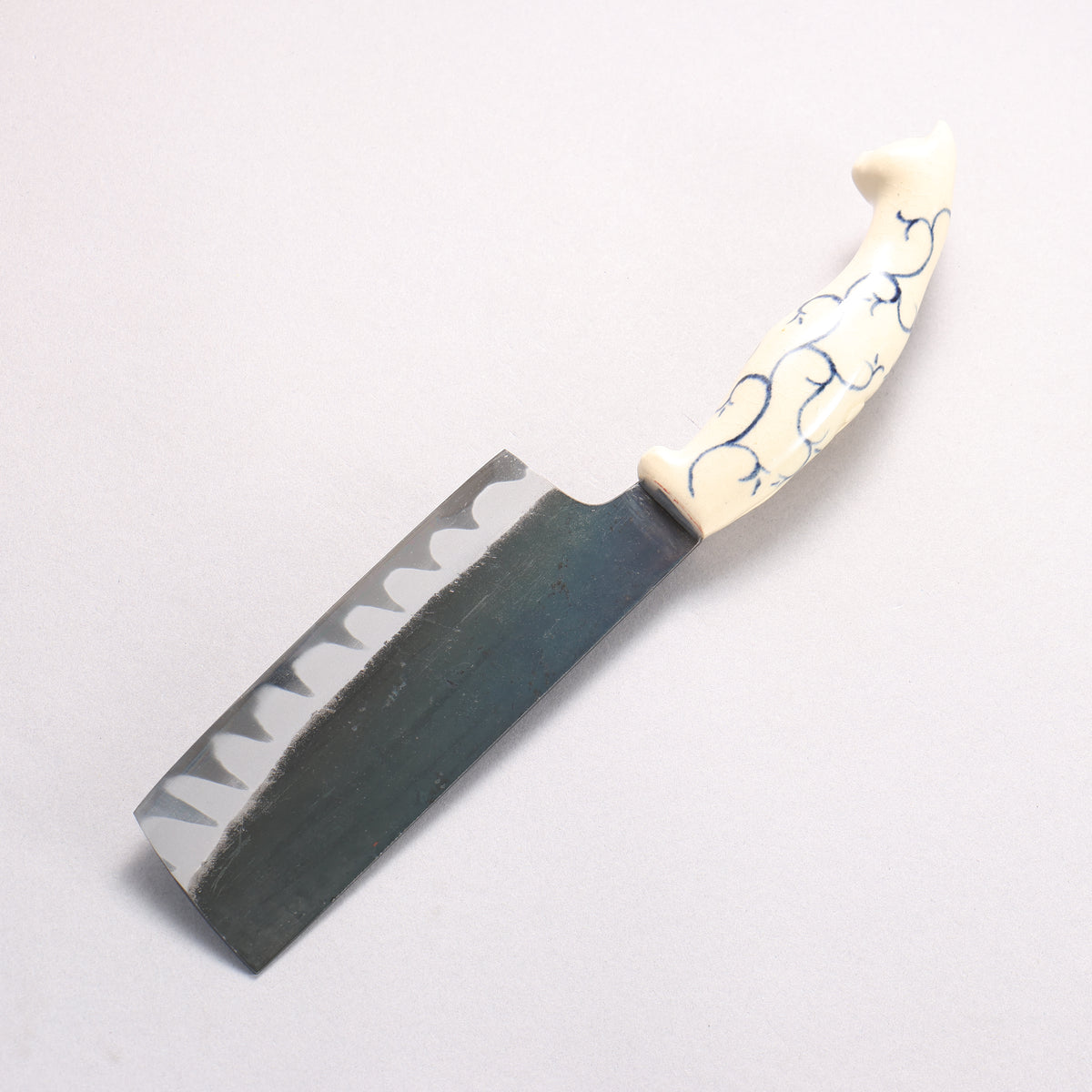Yuma Oba Blue Steel No.2 Black Finished Nakiri 120mm Cat Shaped Ceramic Handle