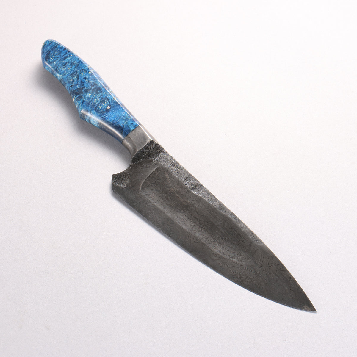 Mouri Shara SK Steel Coreless Damascus S Grind Gyuto 180mm Blue Stabilized Wood Handle