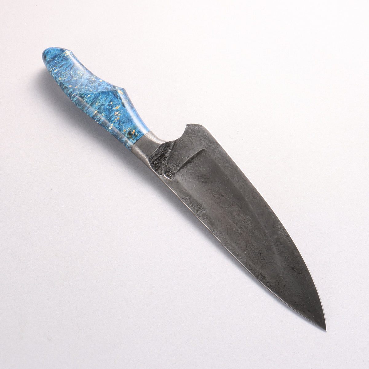 Mouri Shara SK Steel Coreless Damascus S Grind Gyuto 180mm Blue Stabilized Wood Handle