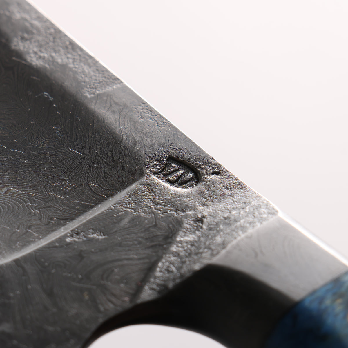 Mouri Shara SK Steel Coreless Damascus S Grind Gyuto 180mm Blue Stabilized Wood Handle