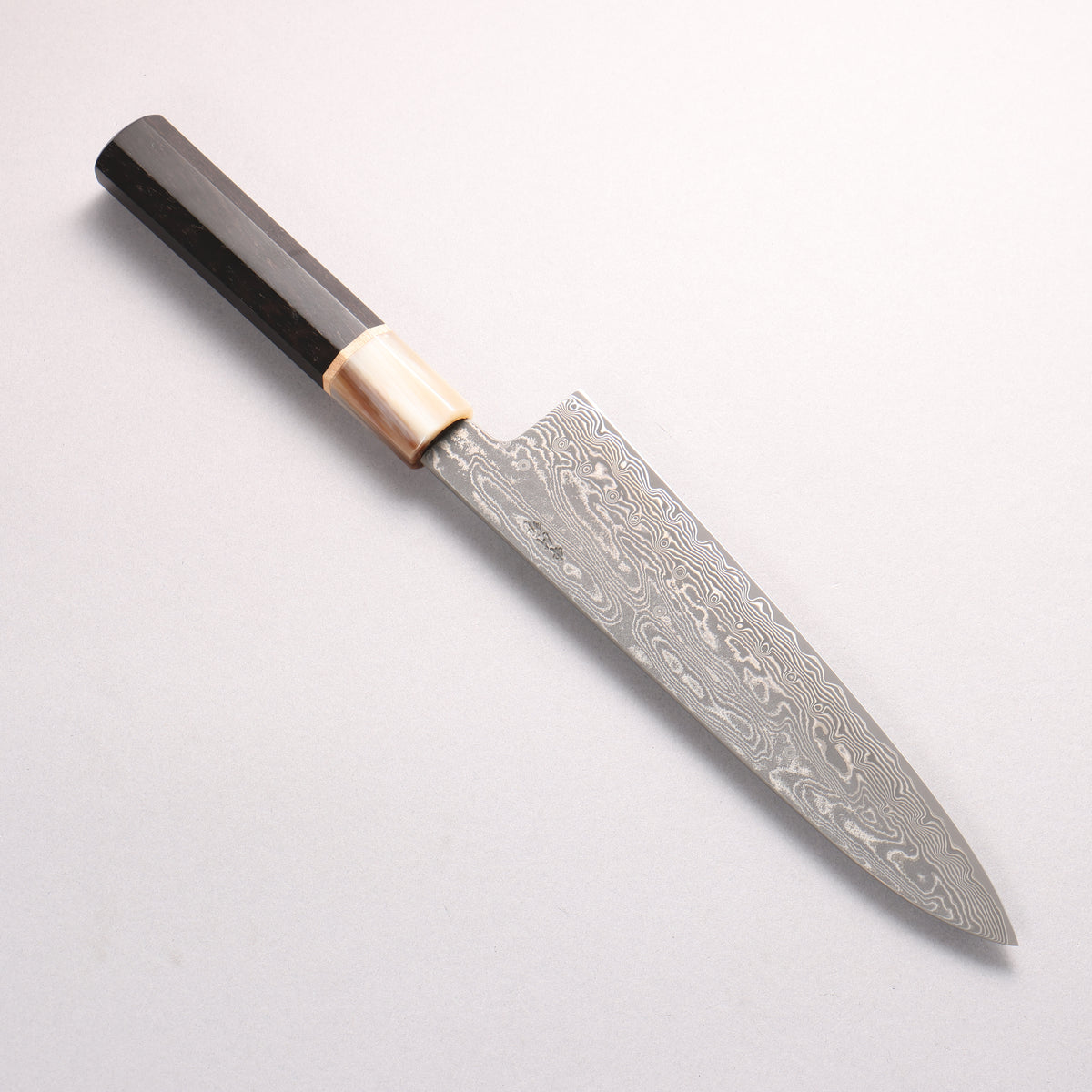 Satoshi Nakagawa SPG STRIX Black Damascus Gyuto 210mm Ebony (1 Maple Ring and Marble Water Buffalo Ferrule) Handle