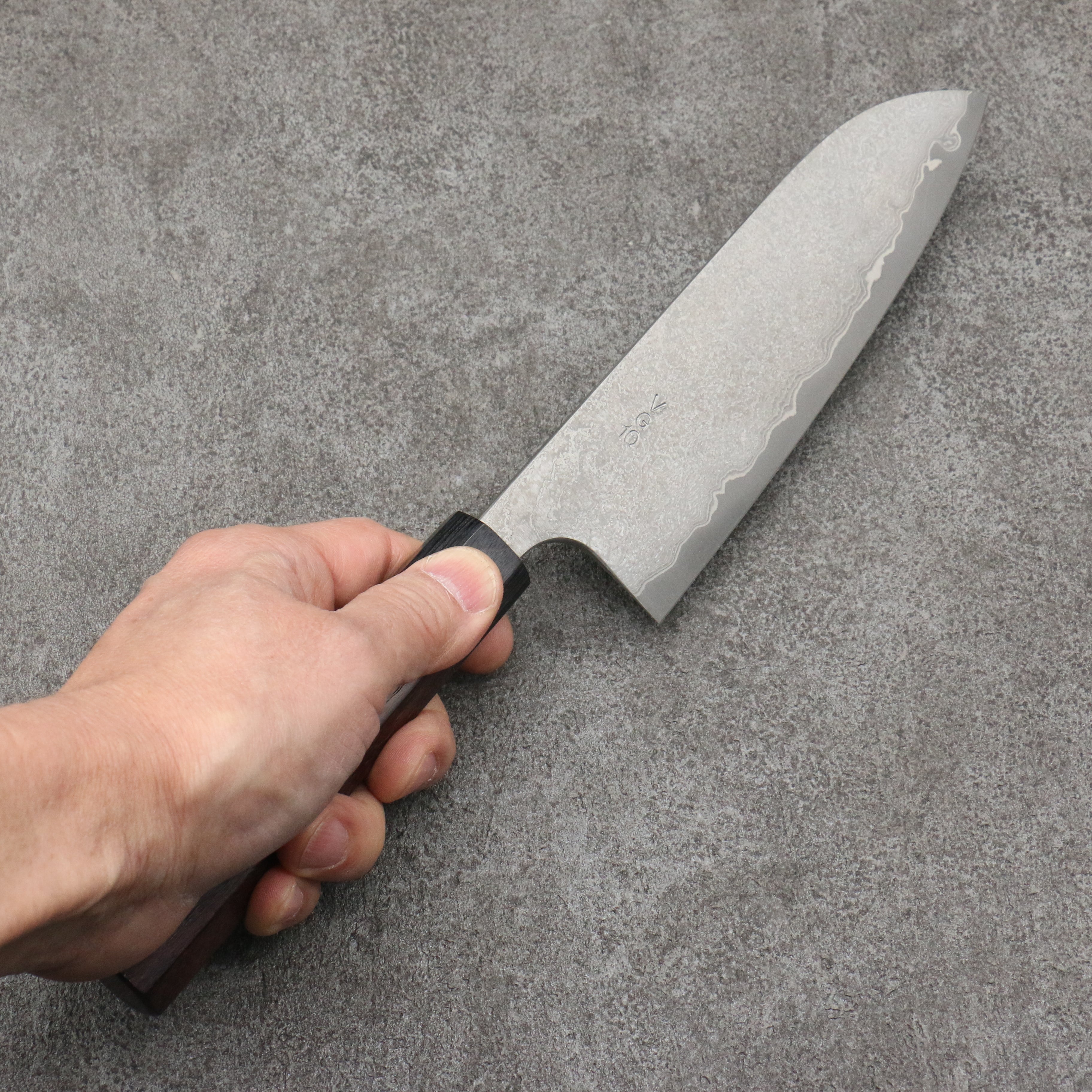 Nao Yamamoto VG10 Black Damascus Santoku 165mm Shitan Handle - Japanny - Best Japanese Knife