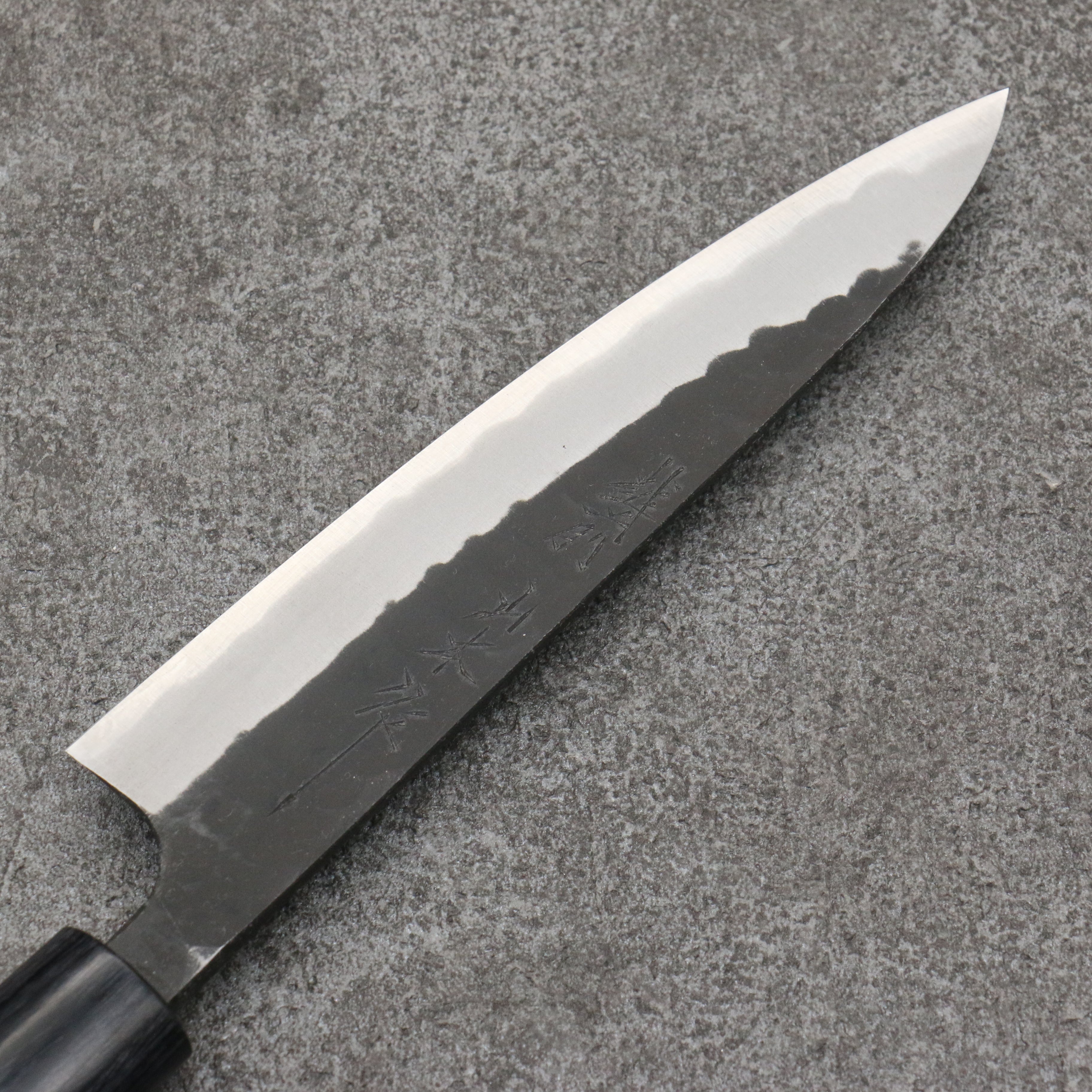 Nao Yamamoto Blue Steel Kurouchi Petty-Utility 135mm Shitan (ferrule: Black Pakka wood) Handle - Japanny - Best Japanese Knife