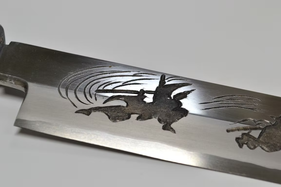 Sakai Takayuki Metal Decorated Engraving by Kubota Bushido Silver Steel No.3 Sakimaru Yanagiba 330mm Wenge (ferrule: Black Buffalo Horn) Handle - Japanny - Best Japanese Knife