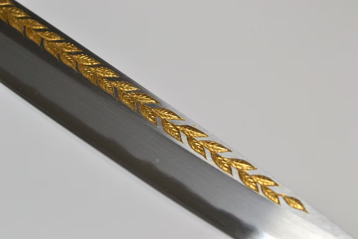 Sakai Takayuki Gold Filled Engraving by Kubota Laurel White Steel Kasumitogi Yanagiba 270mm Magnolia (Ferrule: Water Buffalo Horn) Handle - Japanny - Best Japanese Knife