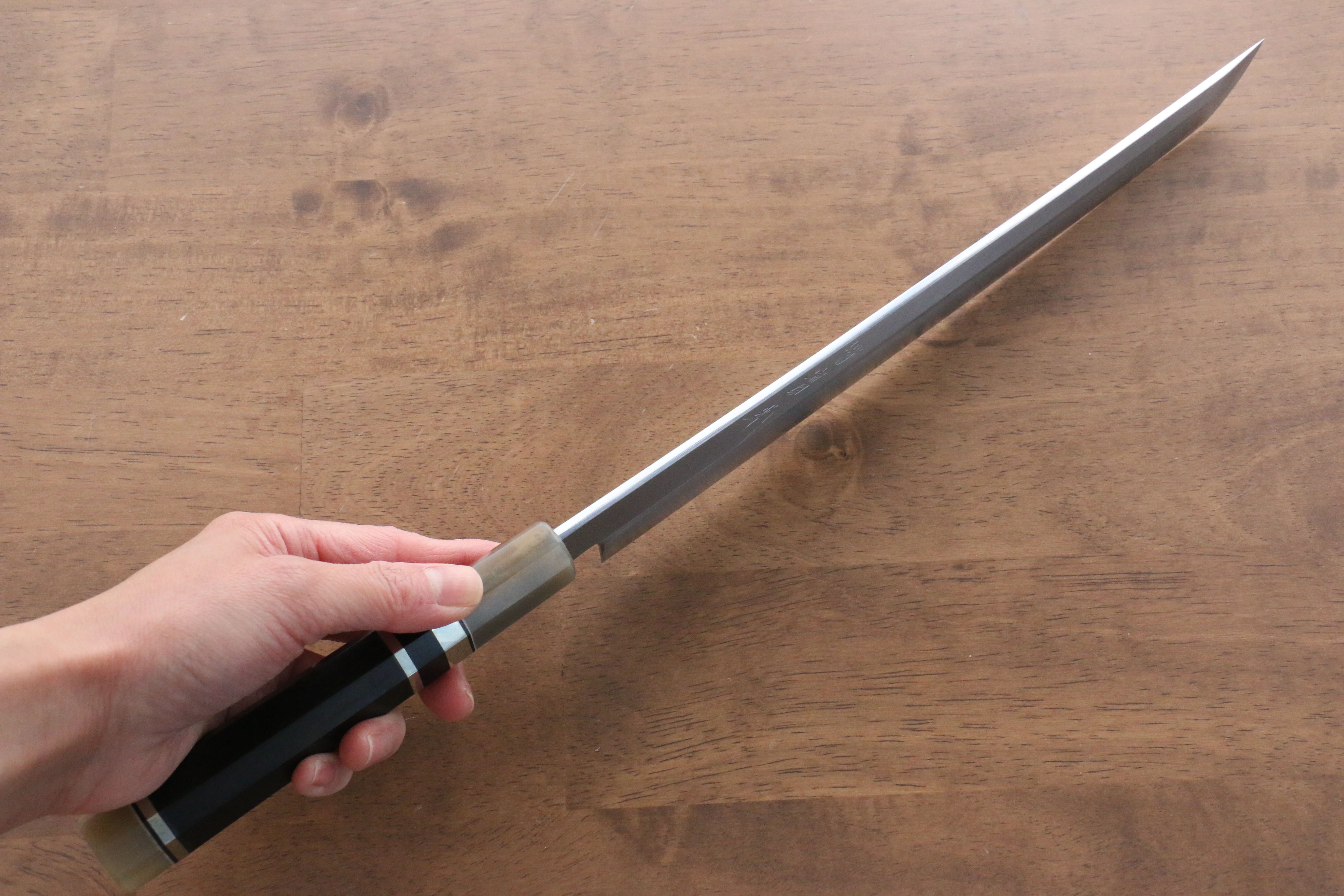 Jikko Shiko White Steel Sakimaru Yanagiba  270mm Ebony with Double Ring Handle - Japanny - Best Japanese Knife