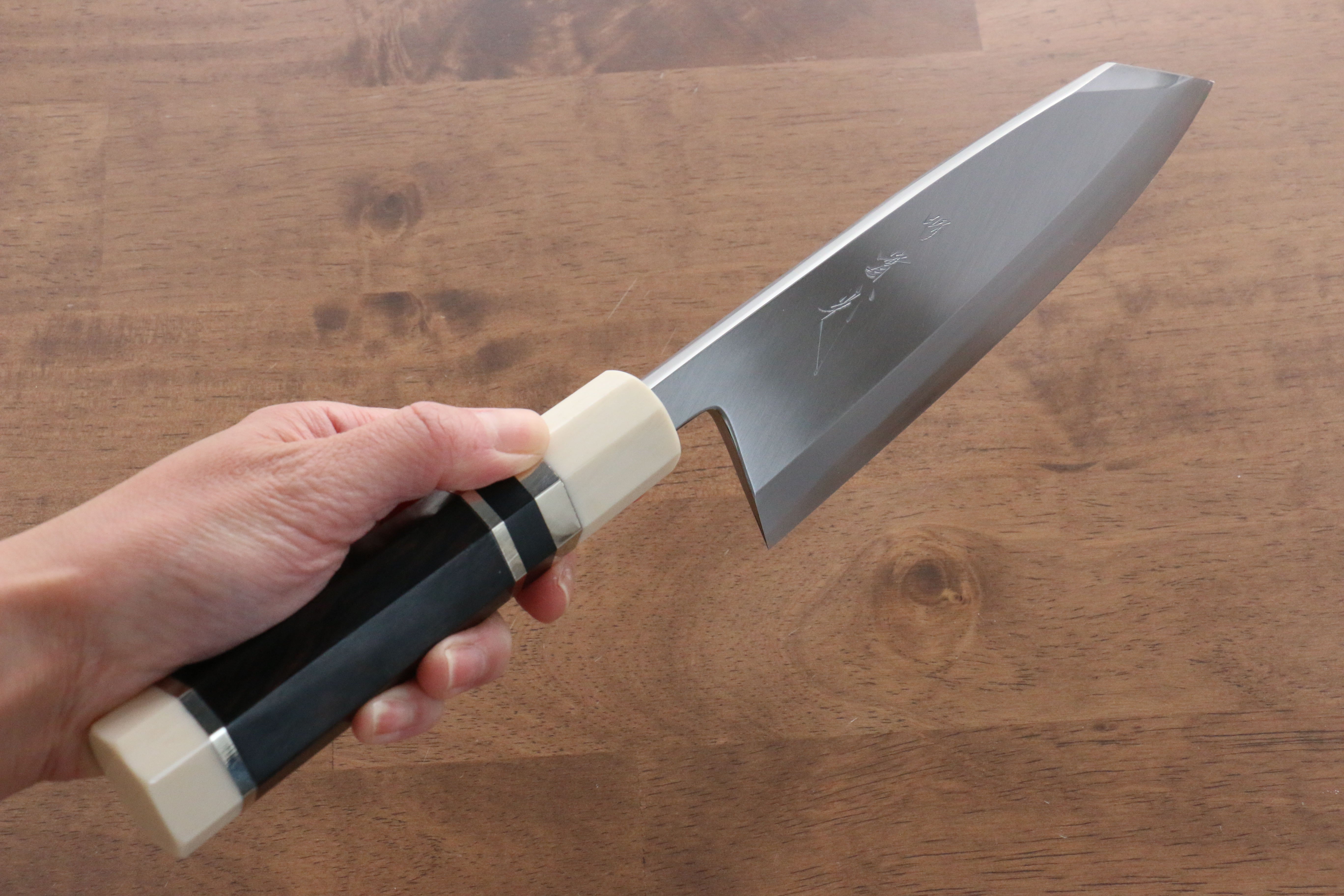 Jikko Shiko Blue Steel Kiritsuke Deba  180mm Ebony with Double Ring Handle - Japanny - Best Japanese Knife