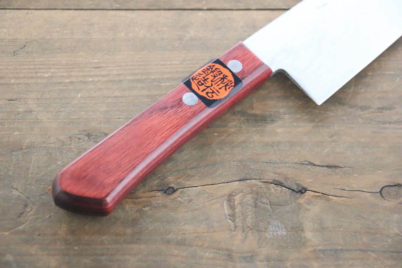 Shigeki Tanaka VG10 17 Layer Damascus Santoku 165mm Red Pakka wood Handle - Japanny - Best Japanese Knife