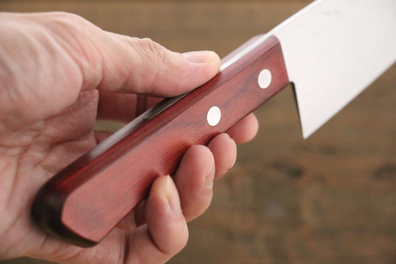 Shigeki Tanaka VG10 17 Layer Damascus Santoku 165mm Red Pakka wood Handle - Japanny - Best Japanese Knife