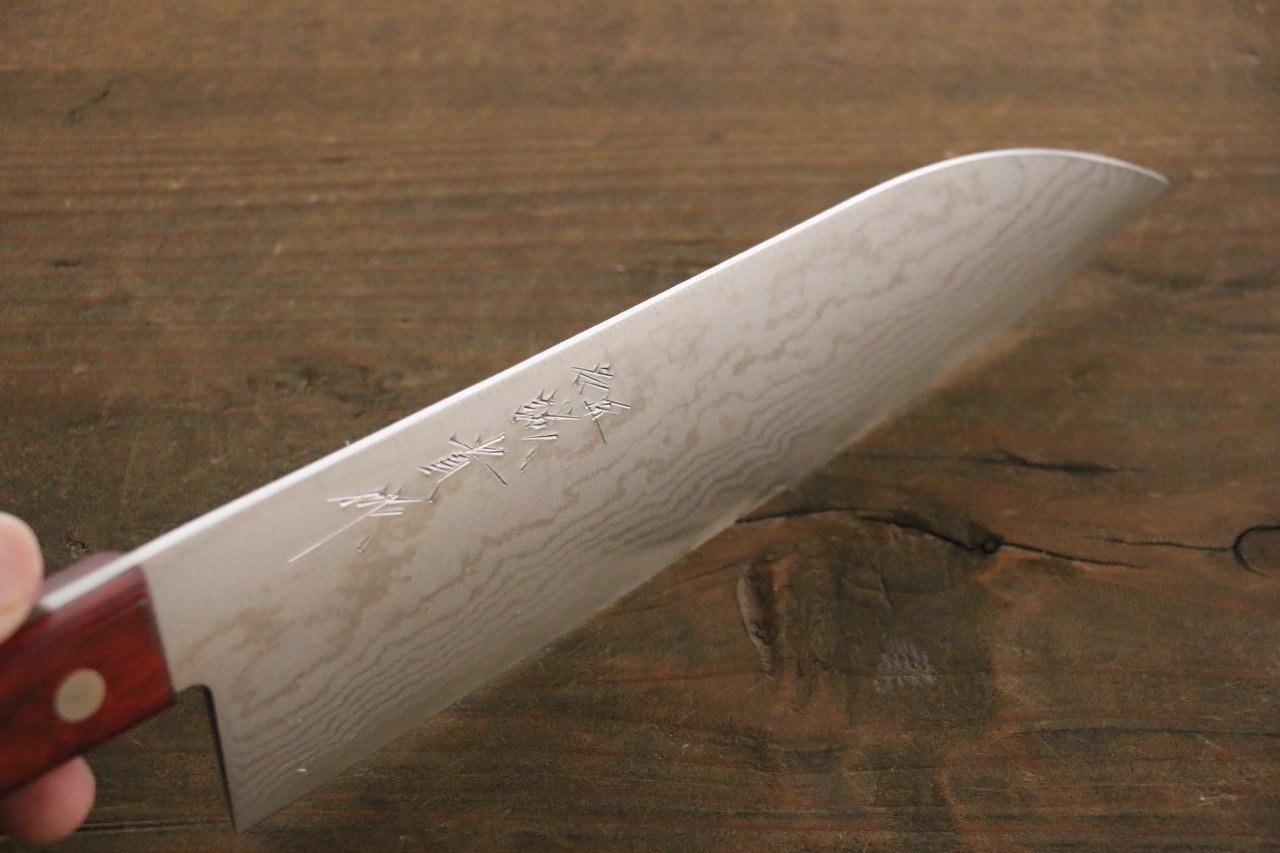 Shigeki Tanaka VG10 17 Layer Damascus Santoku 165mm Red Pakka wood Handle - Japanny - Best Japanese Knife
