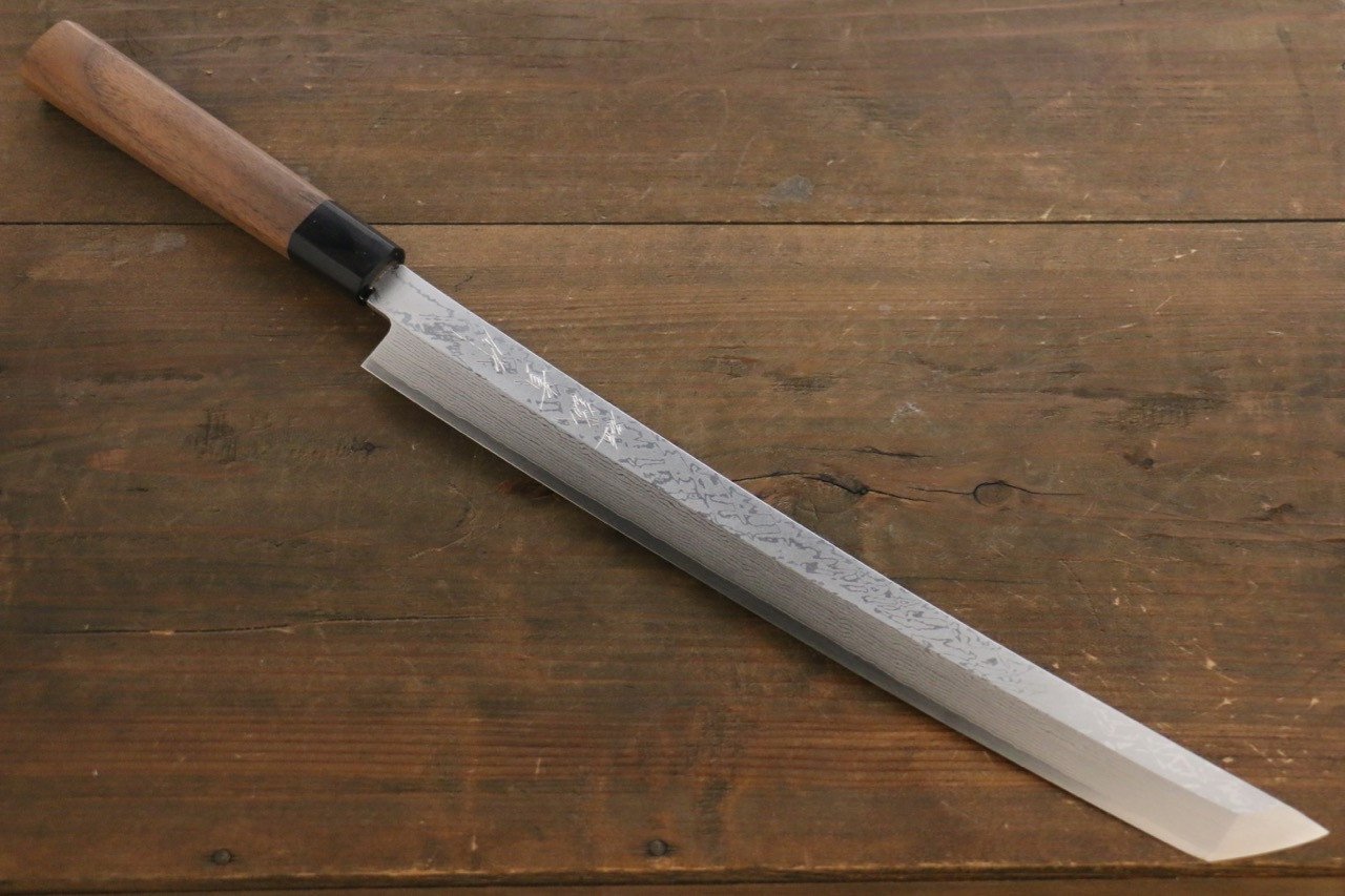Shigeki Tanaka Blue Steel No.2 Damascus Sakimaru Takohiki 330mm Walnut Handle - Japanny - Best Japanese Knife