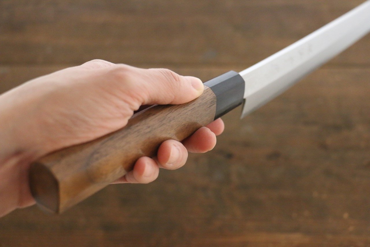 Shigeki Tanaka Blue Steel No.2 Damascus Sakimaru Takohiki 330mm Walnut Handle - Japanny - Best Japanese Knife