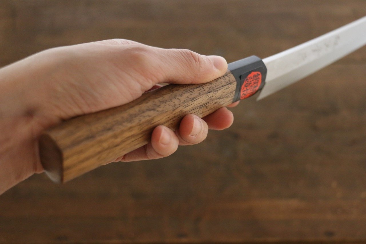 Shigeki Tanaka Blue Steel No.2 Damascus Sakimaru Takohiki 300mm Walnut Handle - Japanny - Best Japanese Knife