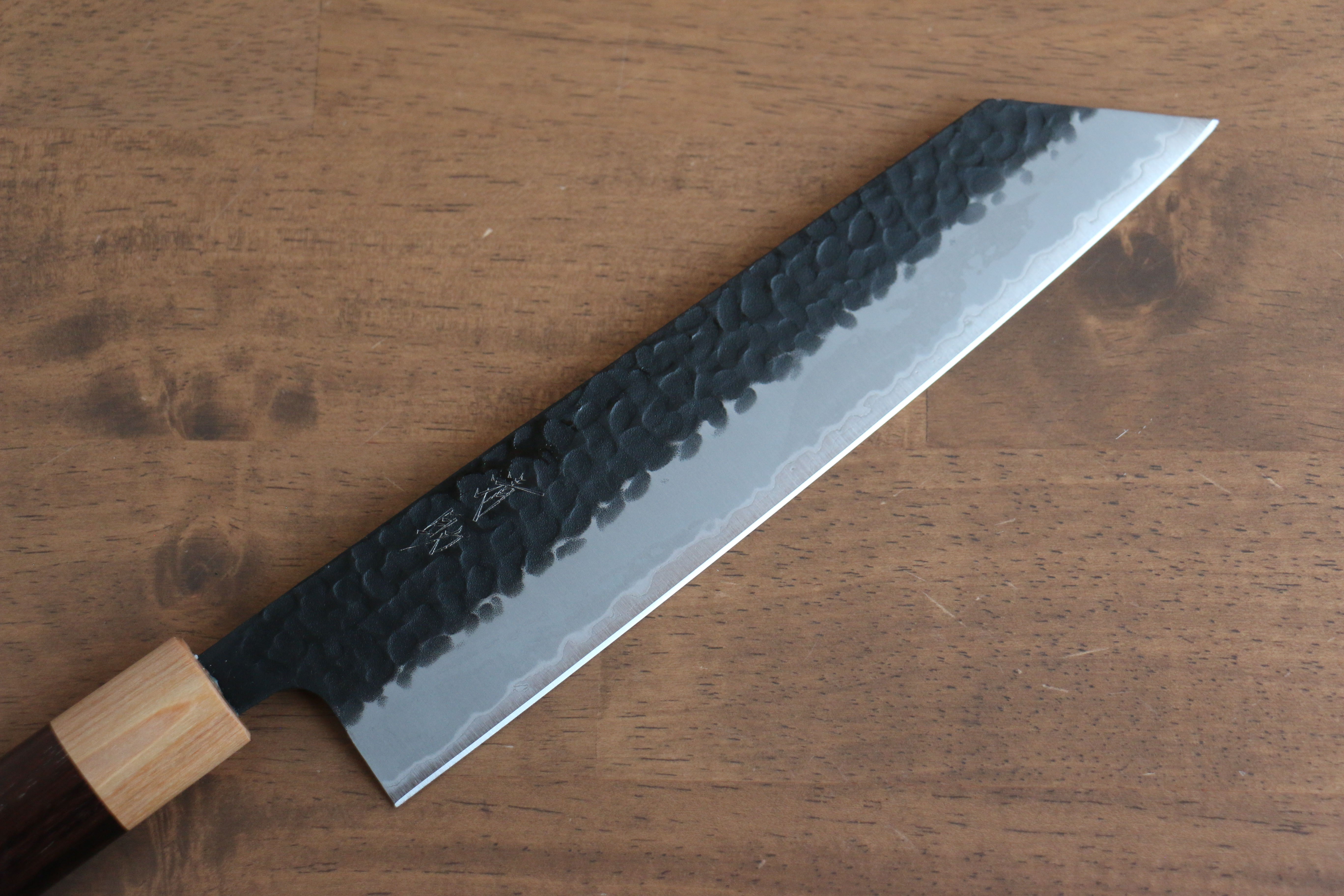 Seisuke Blue Super Hammered Kurouchi Kiritsuke 210mm Rosewood Handle - Japanny - Best Japanese Knife