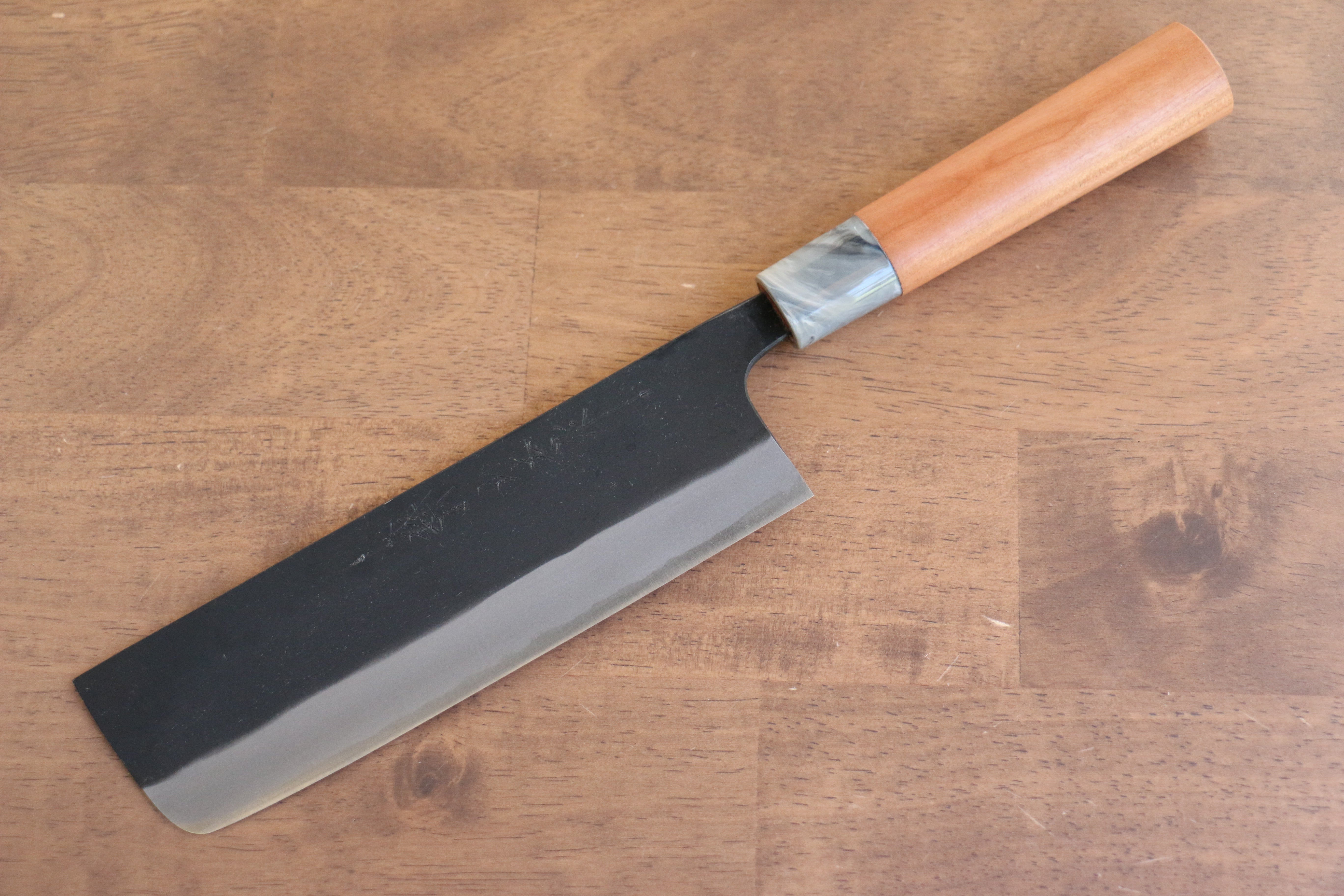 Nao Yamamoto White Steel No.2 Kurouchi Nakiri 180mm Cherry Wood Handle - Japanny - Best Japanese Knife
