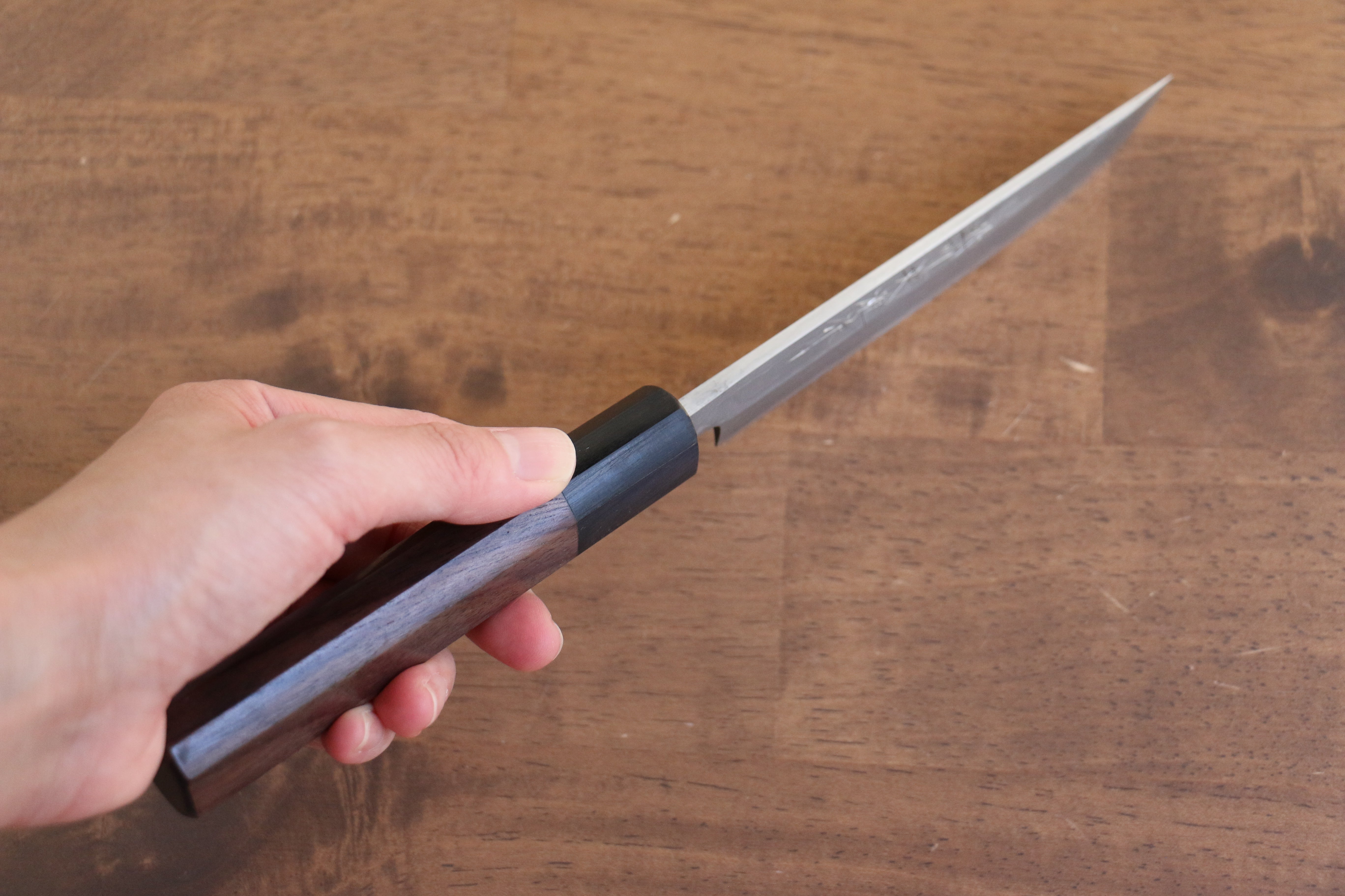 Hideo Kitaoka White Steel No.2 Damascus Matsuba 120mm Shitan Handle - Japanny - Best Japanese Knife