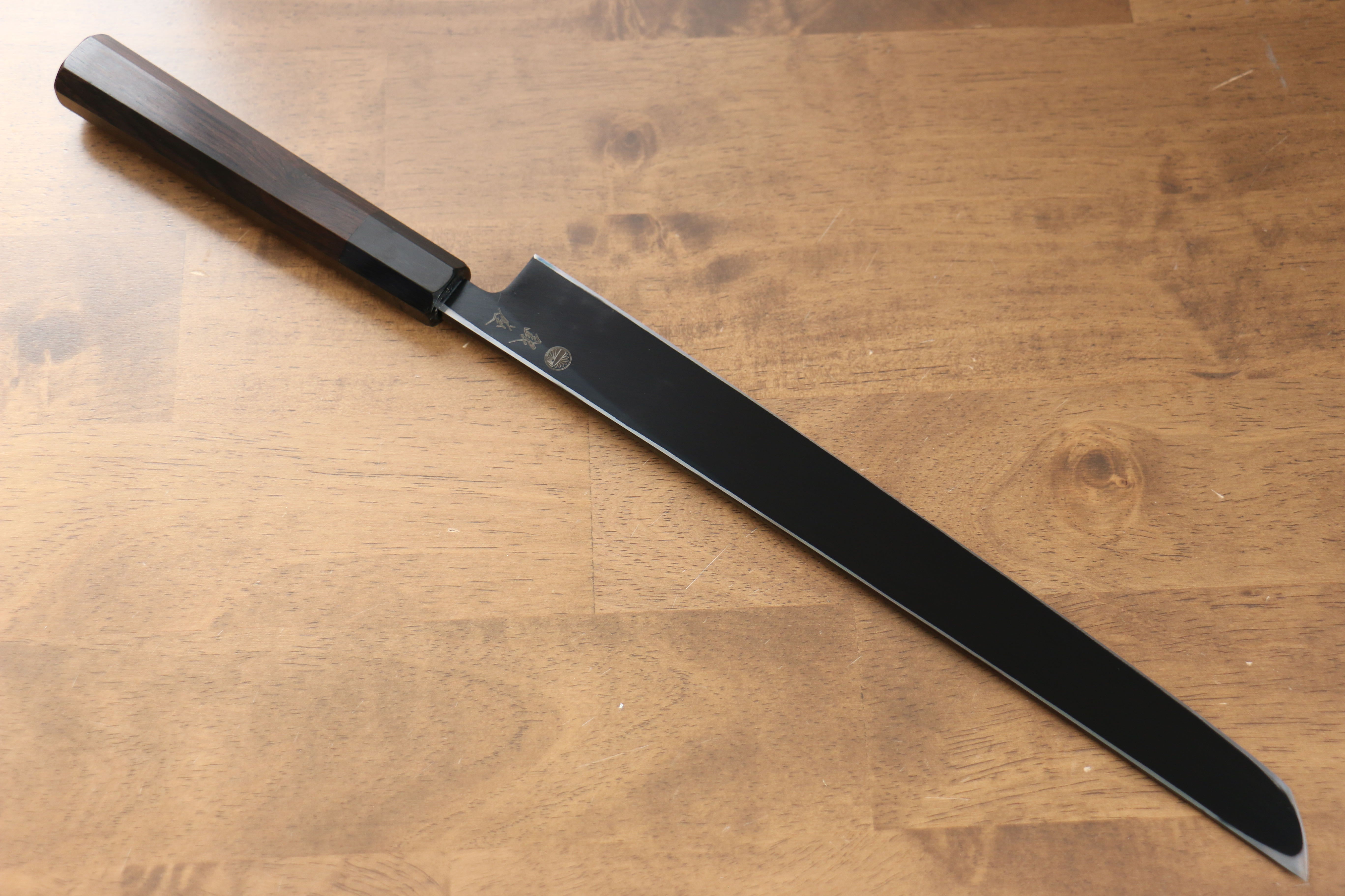 Jikko Ginza White Steel Black dyeing Sakimaru Yanagiba  300mm Ebony Wood Handle - Japanny - Best Japanese Knife