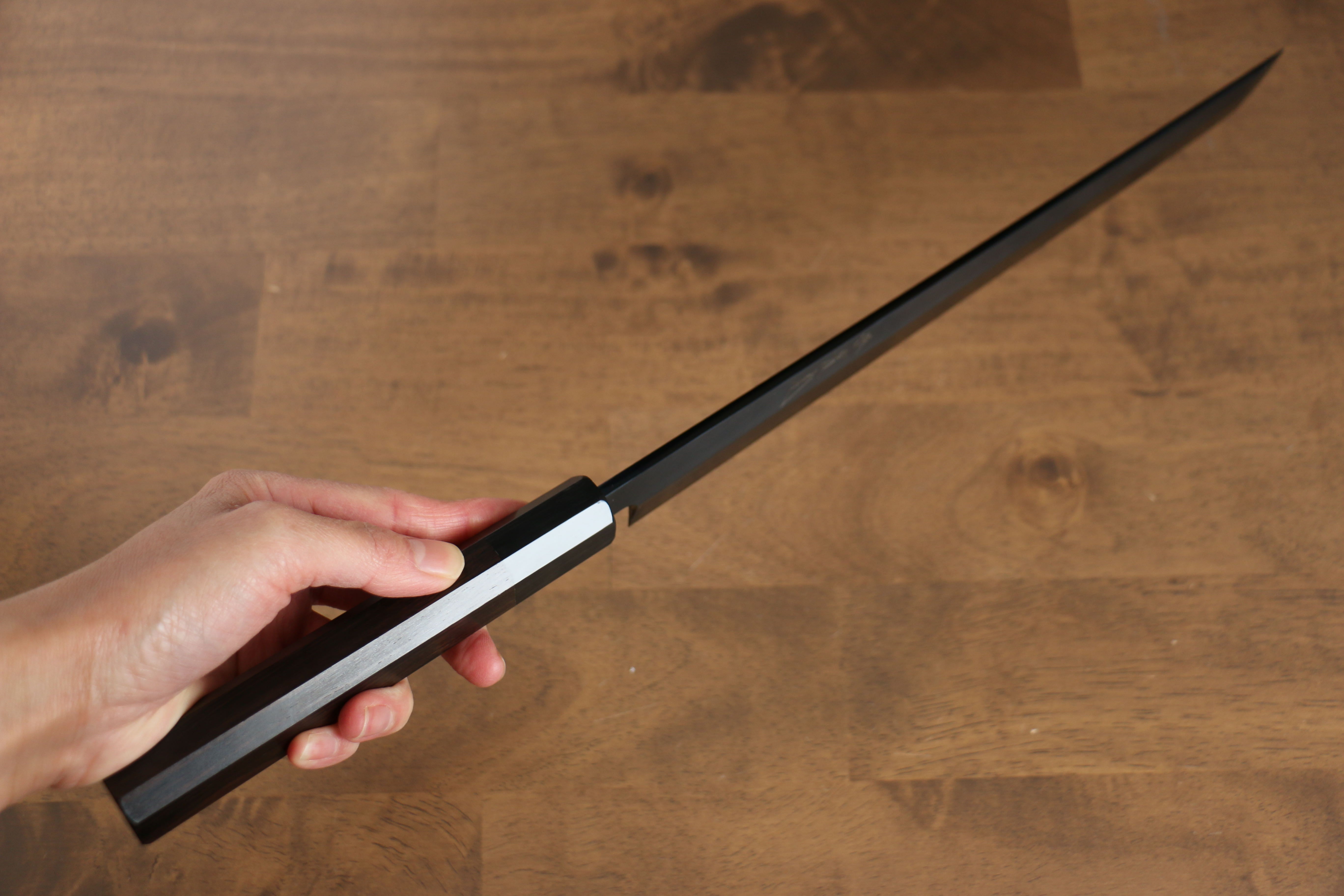 Jikko Ginza White Steel Black dyeing Sakimaru Yanagiba  300mm Ebony Wood Handle - Japanny - Best Japanese Knife