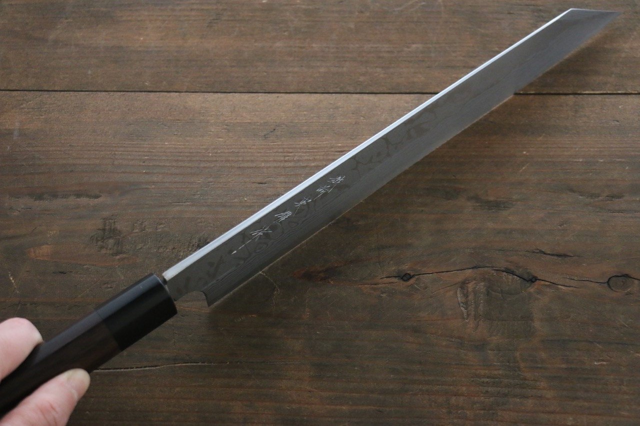 Hideo Kitaoka Blue Steel No.2 Damascus Kiritsuke Yanagiba 270mm Shitan Handle - Japanny - Best Japanese Knife