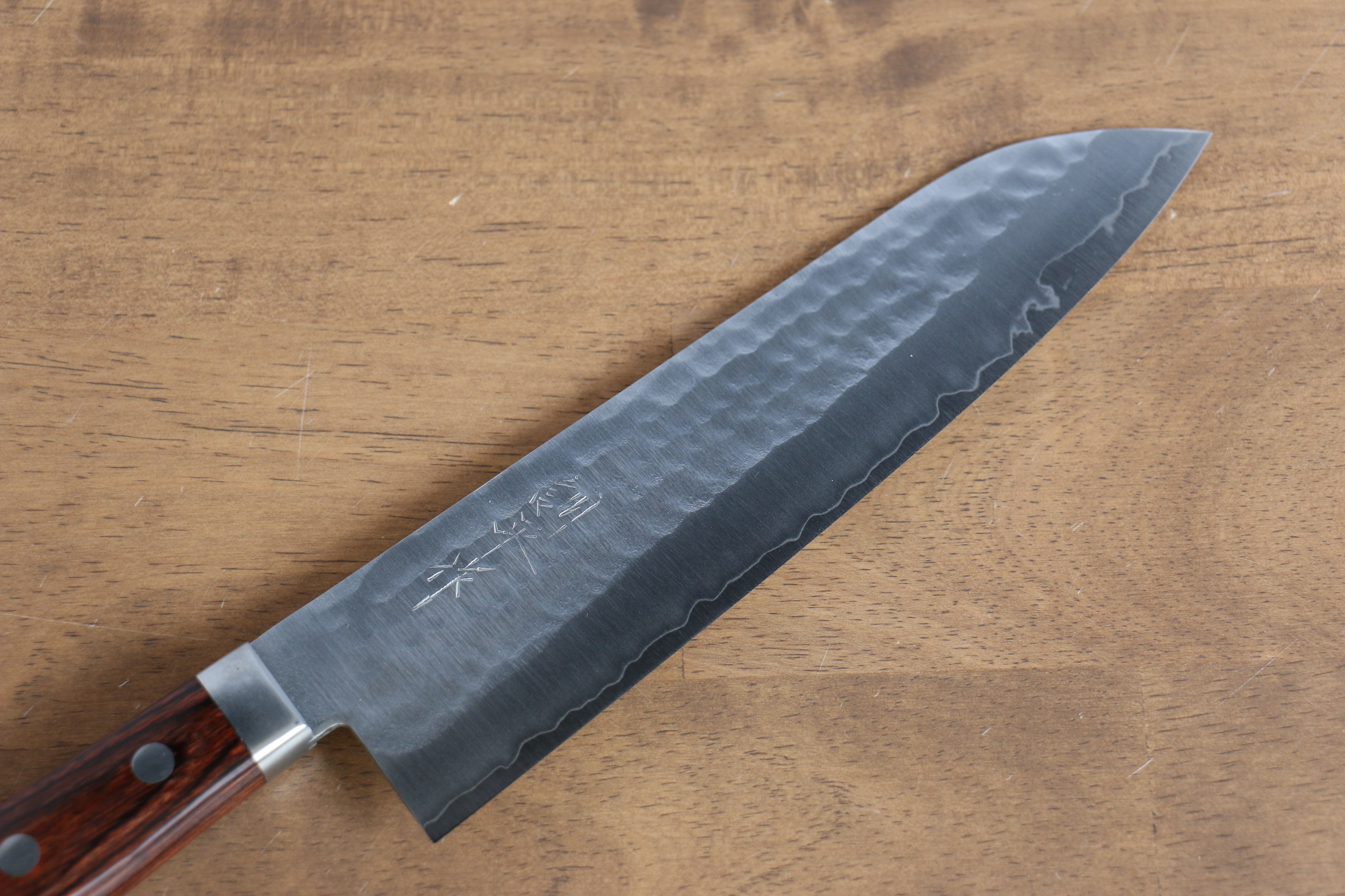 Kunihira Tanzo VG1 Hammered Gyuto 180mm Mahogany Handle - Japanny - Best Japanese Knife