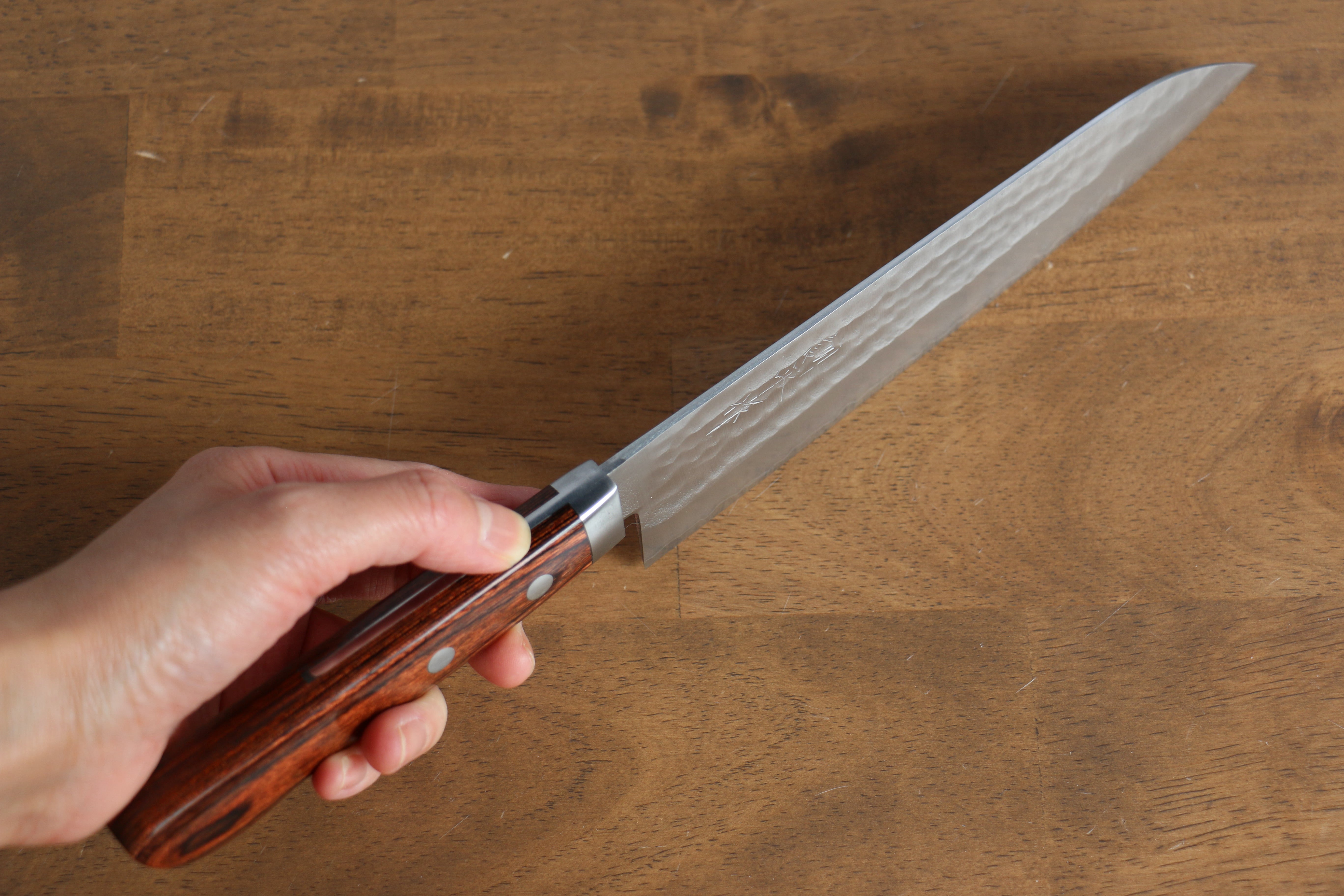 Kunihira Tanzo VG1 Hammered Gyuto 180mm Mahogany Handle - Japanny - Best Japanese Knife