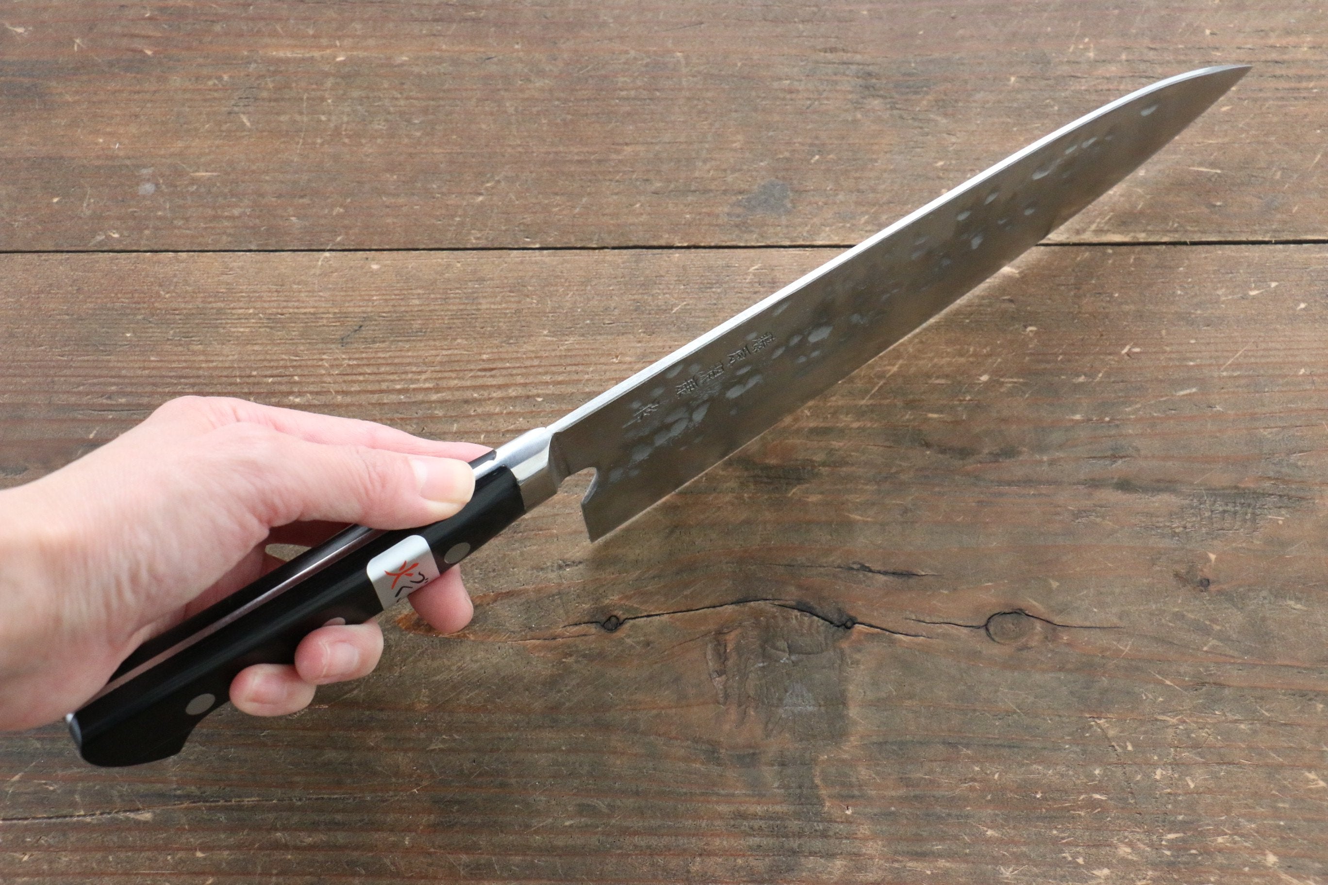 Fujiwara Teruyasu Fujiwara Teruyasu Maboroshi White Steel No.1 Nashiji Hammered Gyuto 210mm with Black Pakka wood Handle - Japanny - Best Japanese Knife