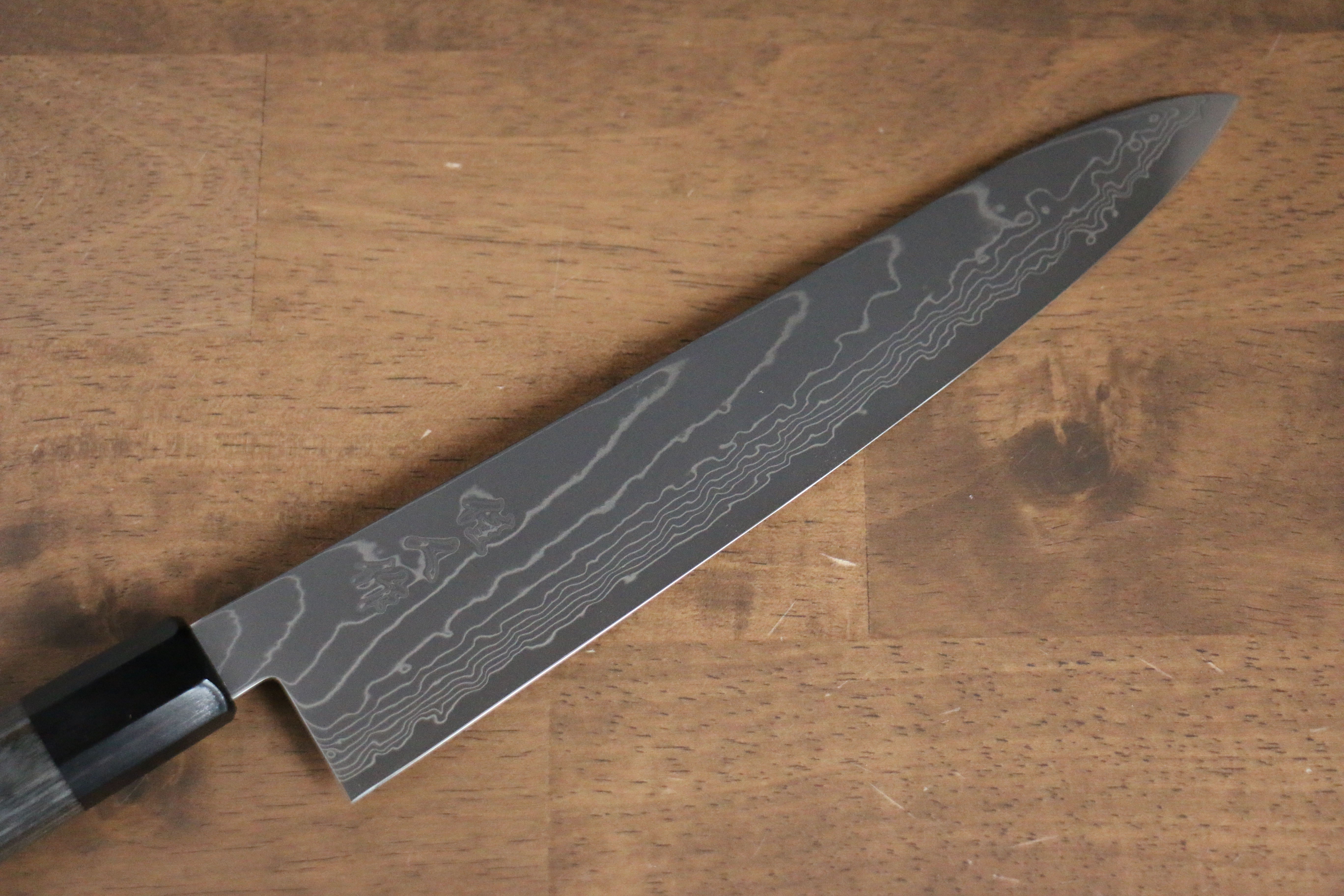 Kajin Cobalt Special Steel Damascus Gyuto 240mm Gray Pakka wood Handle - Japanny - Best Japanese Knife