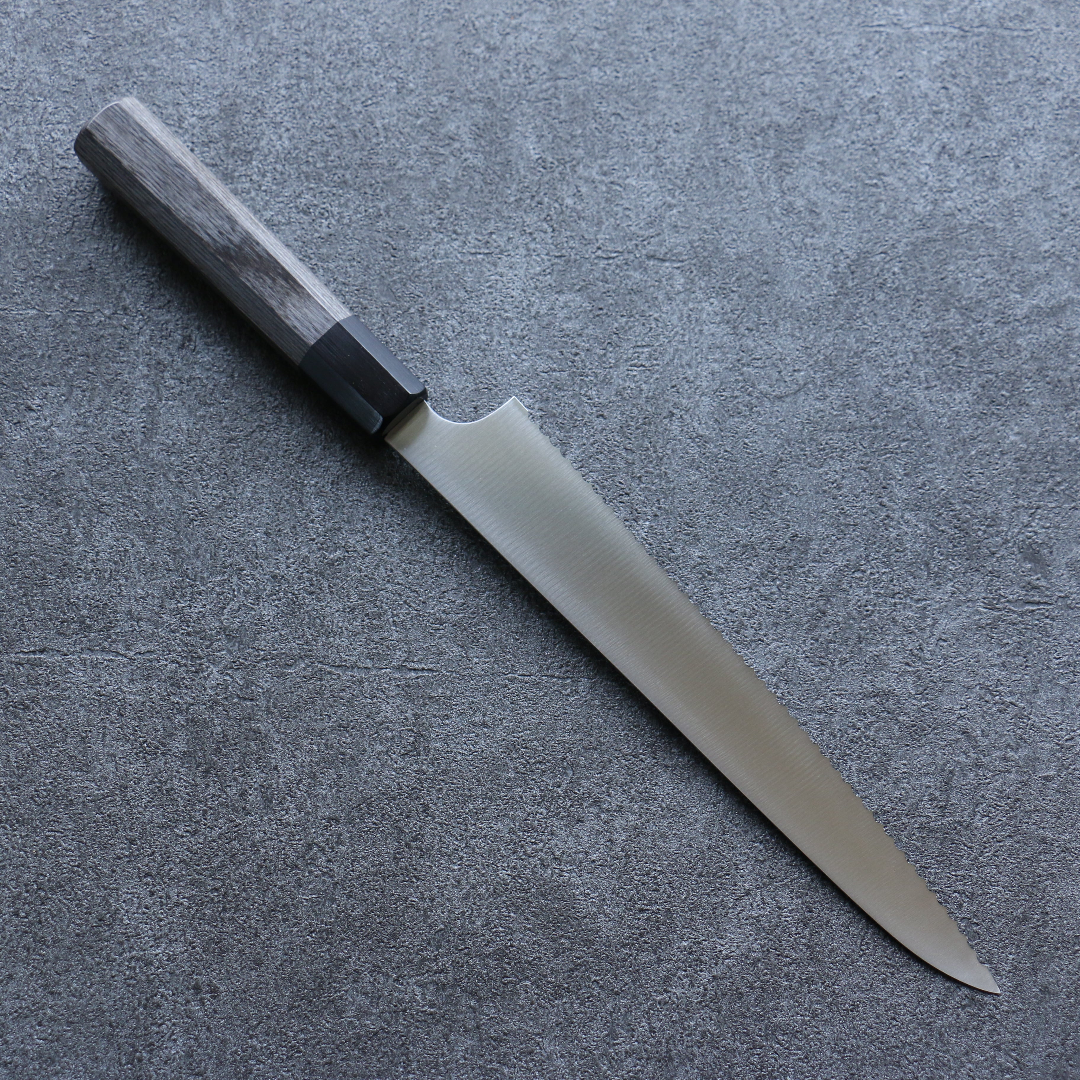 Seisuke Stainless Steel Bread Slicer 240mm Gray Pakka wood Handle - Japanny - Best Japanese Knife