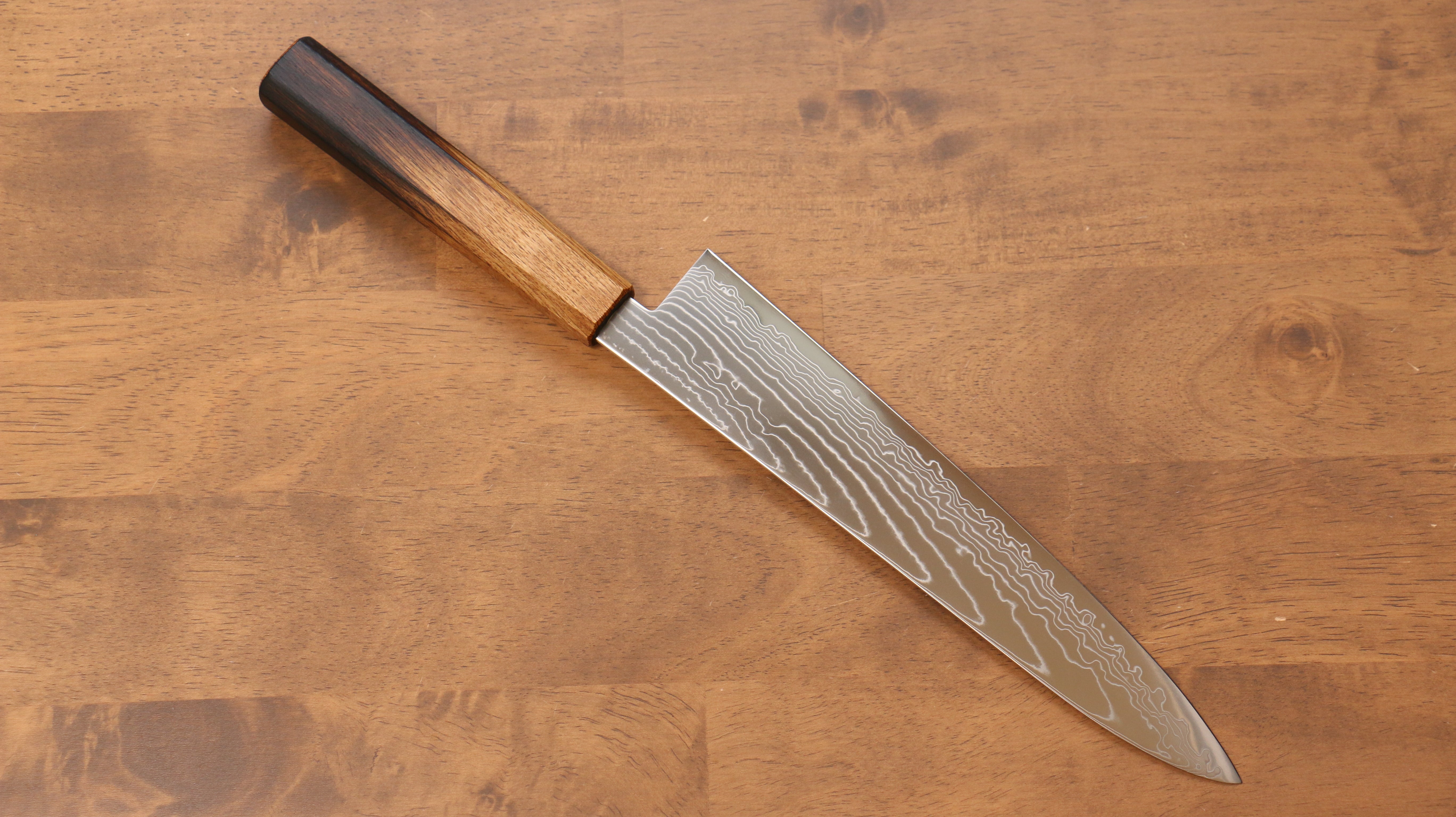 Kajin Cobalt Special Steel Damascus Gyuto 240mm Burnt Oak (Mehakkaku) Handle - Japanny - Best Japanese Knife
