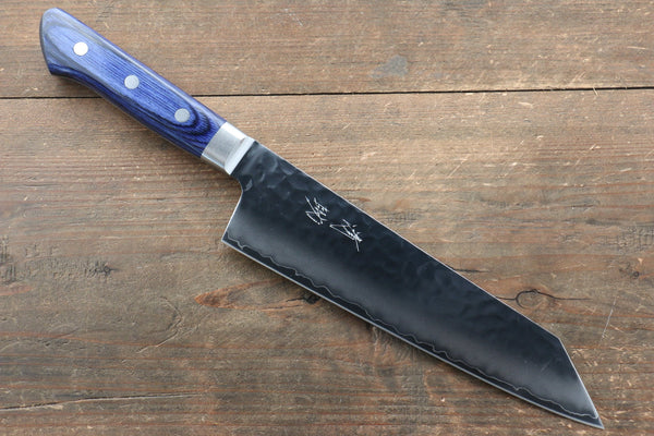 Seisuke Aotsuchi AUS10 Hammered Kiritsuke Santoku 195mm Blue Pakka wood Handle - Japanny - Best Japanese Knife