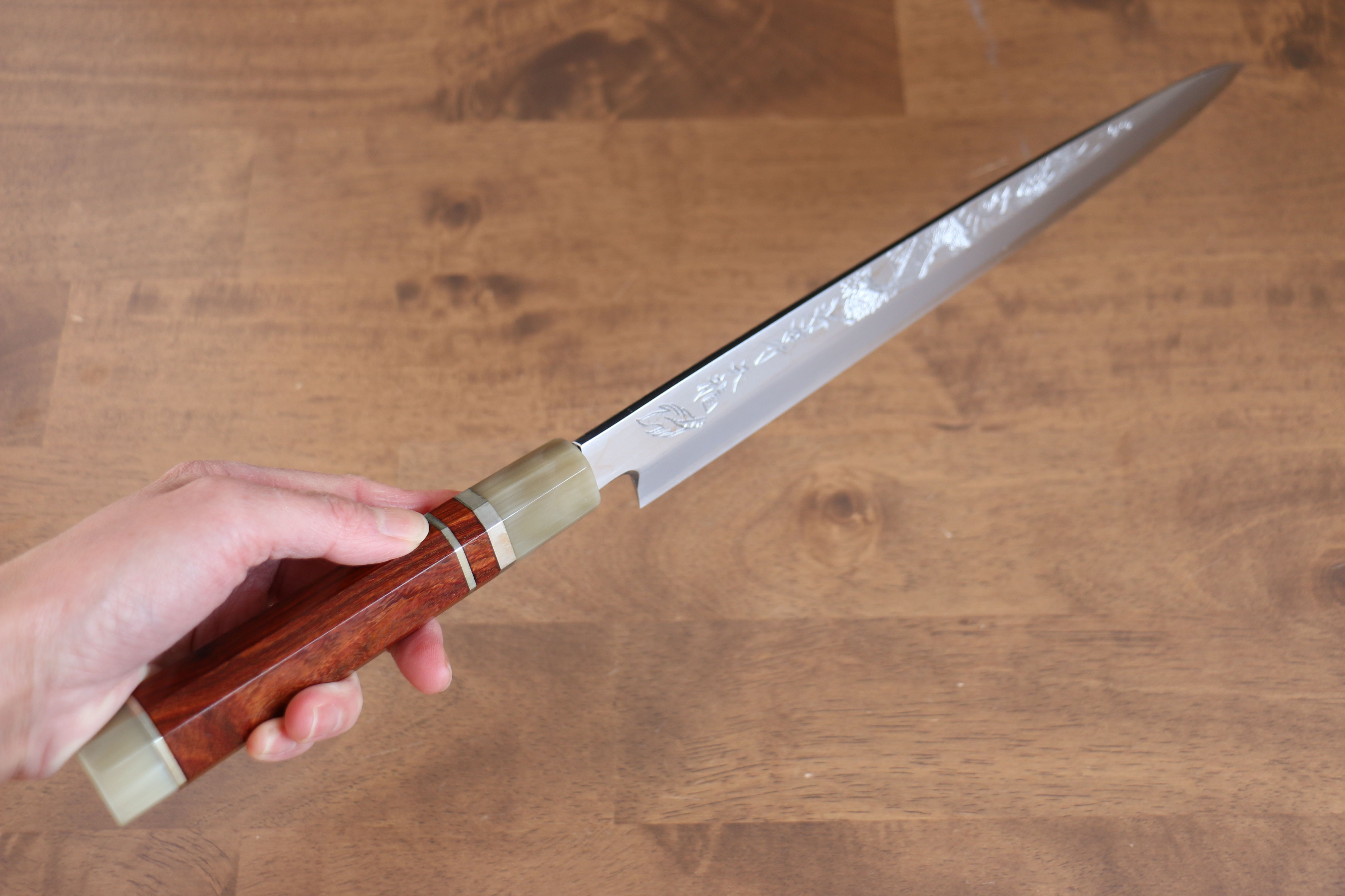 Sakai Takayuki Tenryu Uzushio Blue Steel No.2 Dragon Engraved Yanagiba 300mm Red Ebony Wood Handle with Sheath - Japanny - Best Japanese Knife